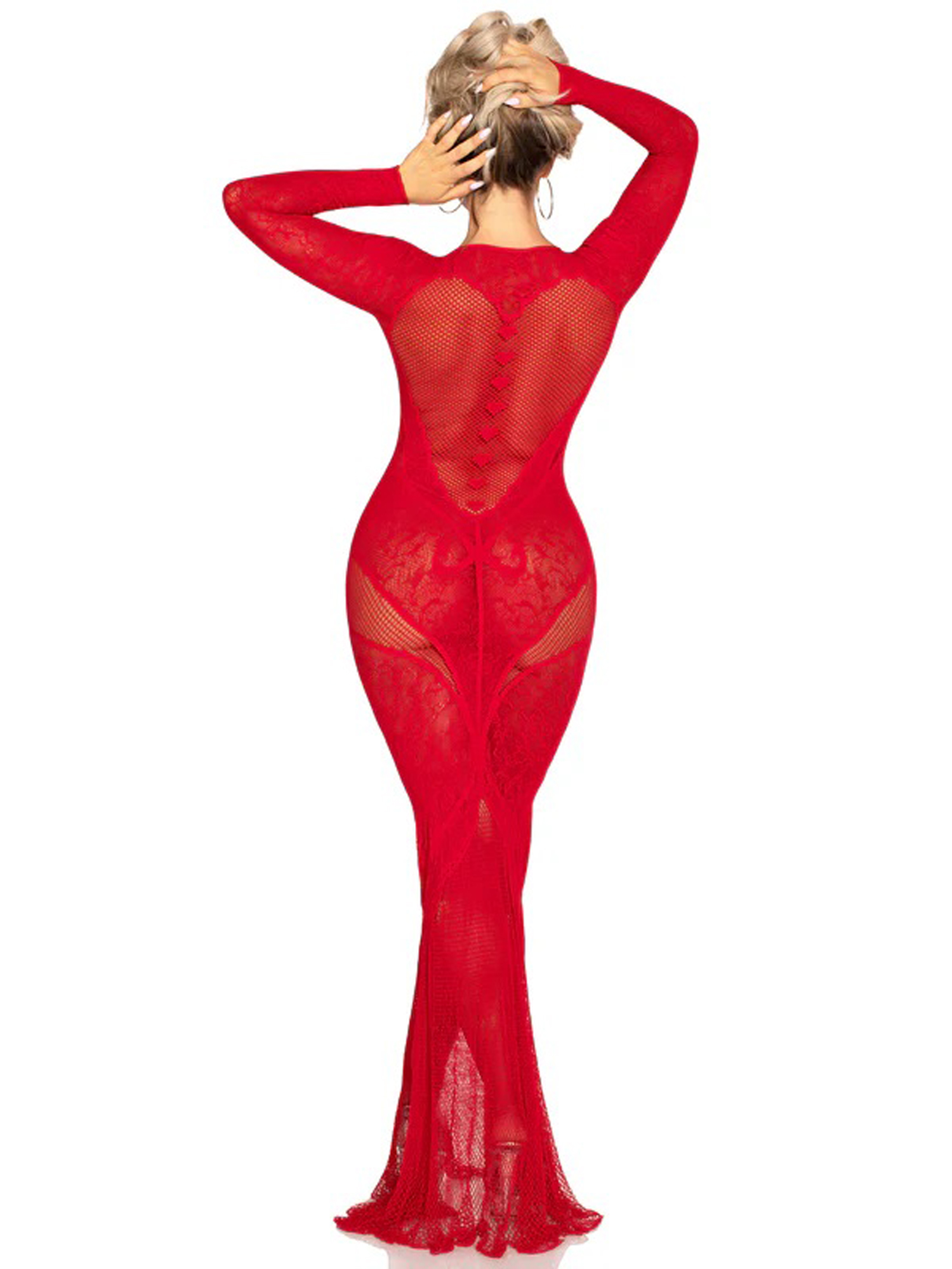 red lace and net body con gown with heart keyhole detail os 