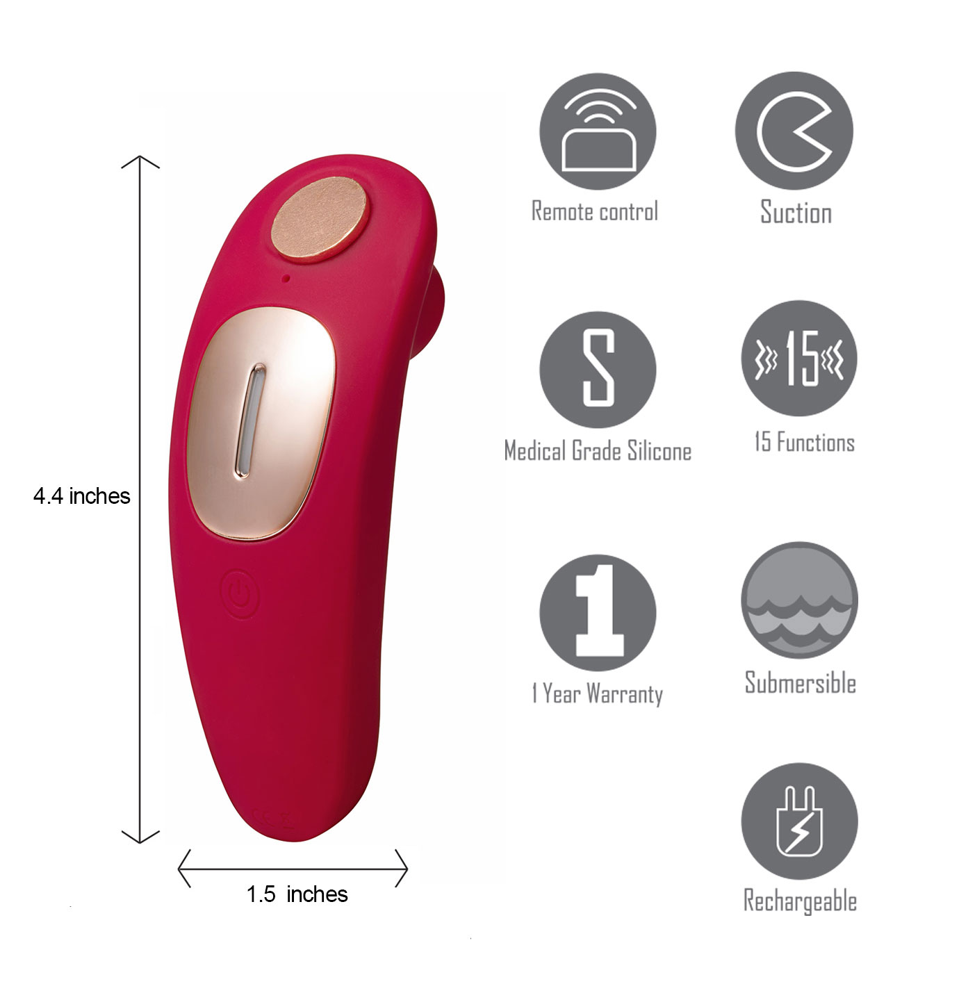 remi  function rechargeable remote control   suction panty vibe red 