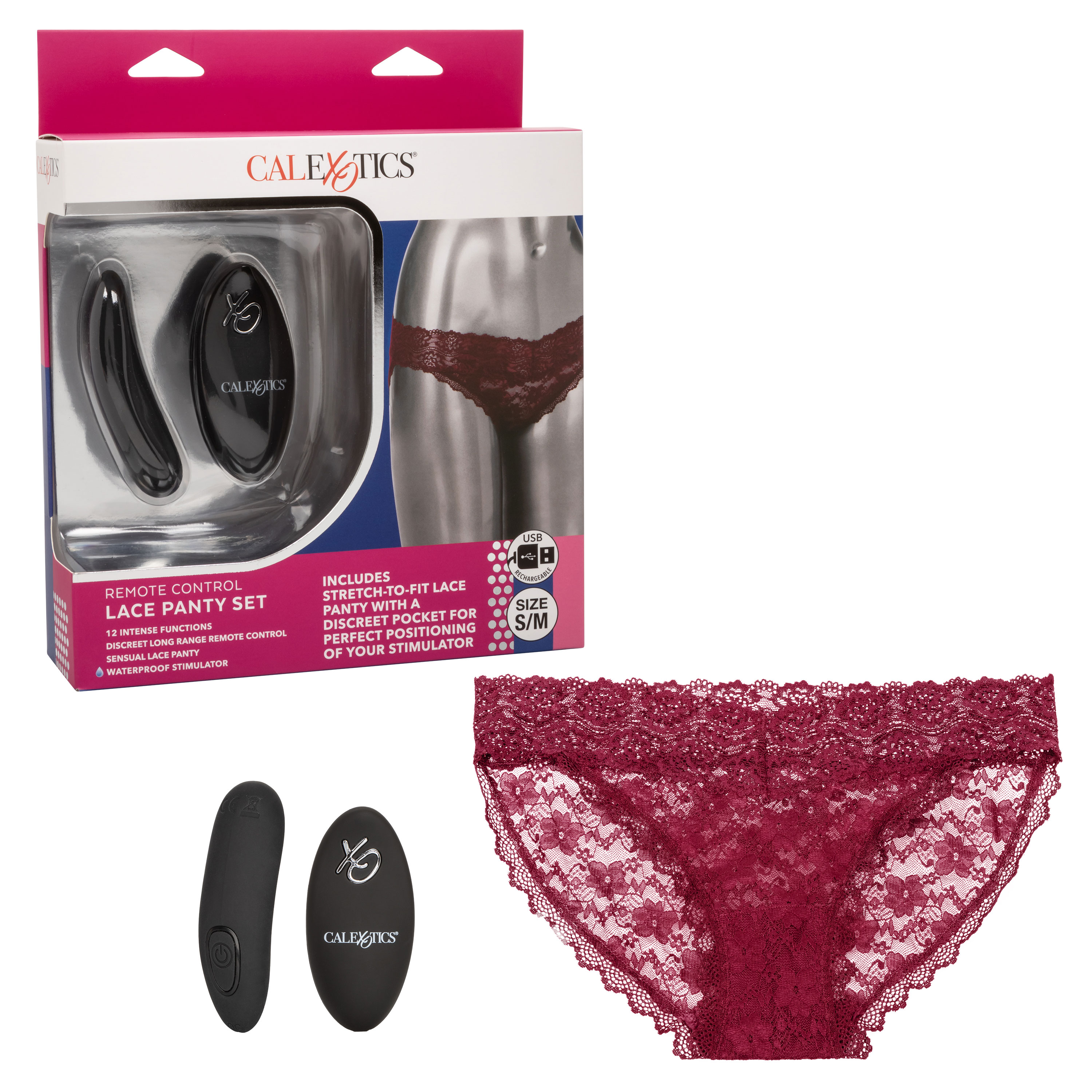 remote control lace panty set s m burgundy 