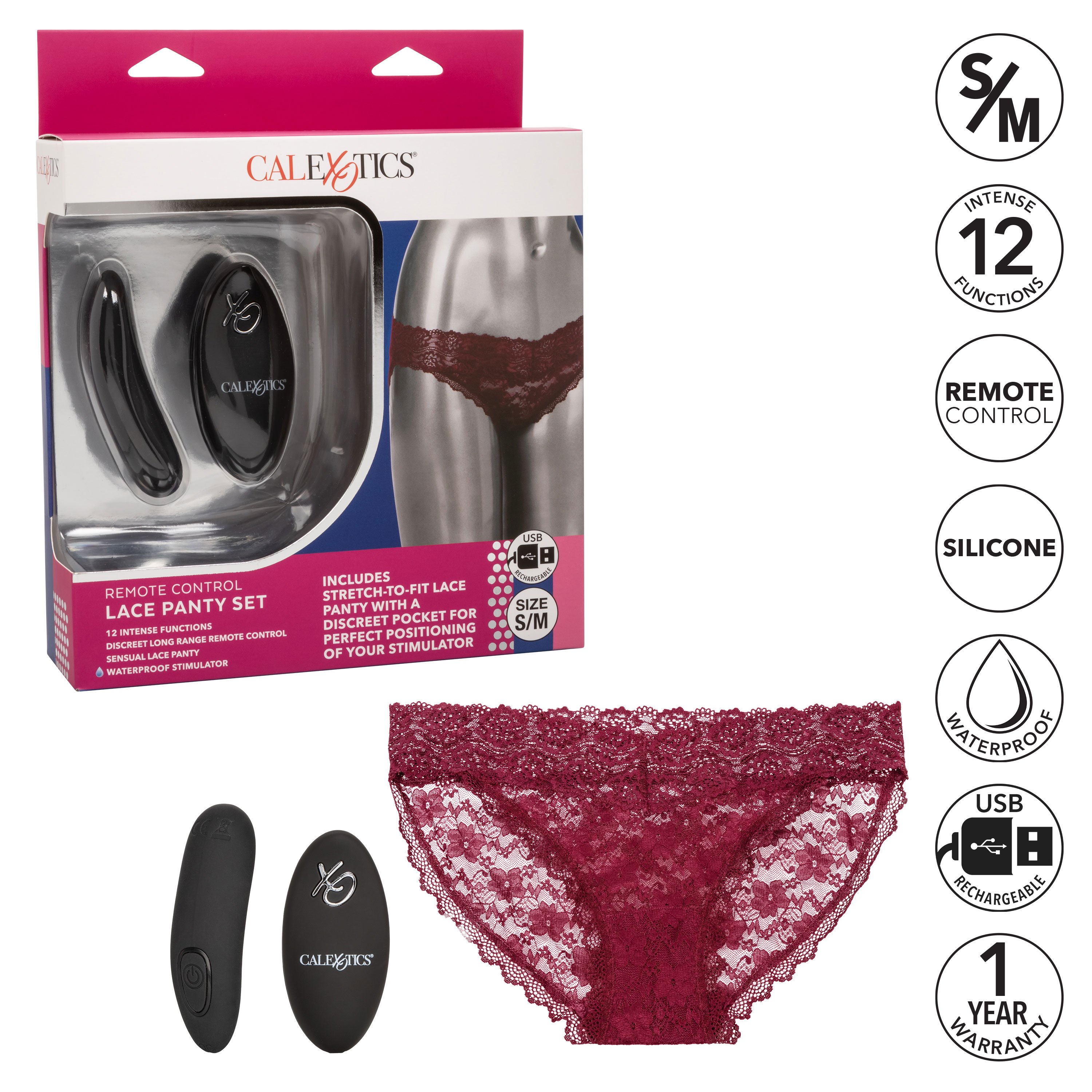 remote control lace panty set s m burgundy 