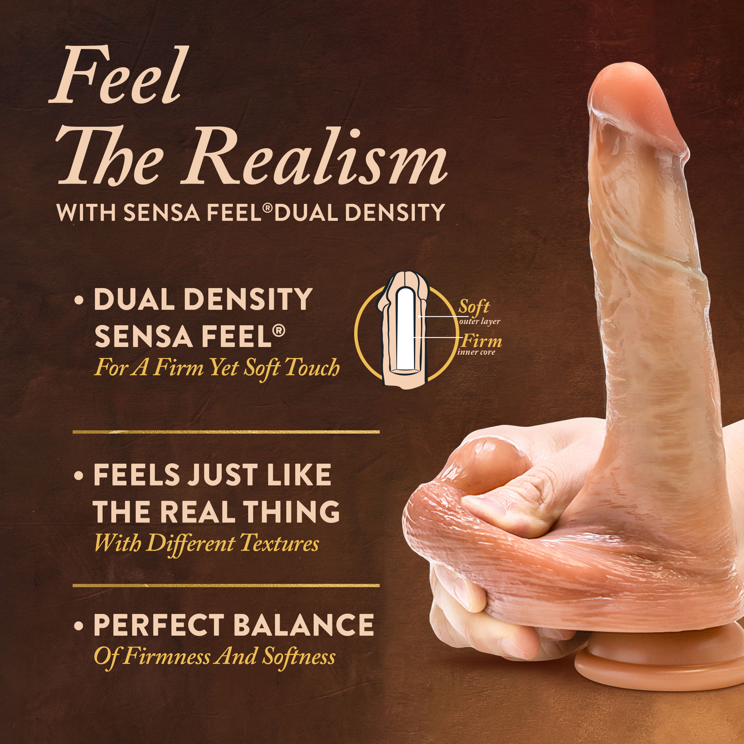 renaissance davinci  inch sliding foreskin dildo with squeezable balls tan 