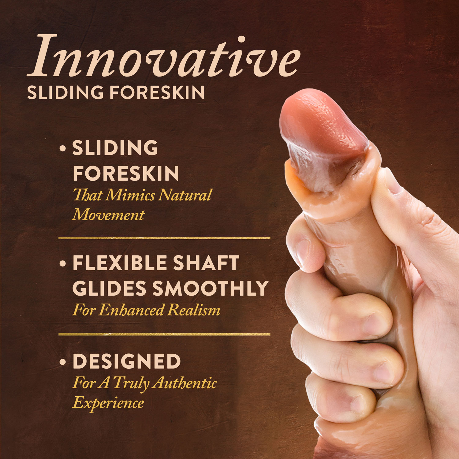 renaissance davinci  inch sliding foreskin dildo with squeezable balls tan 