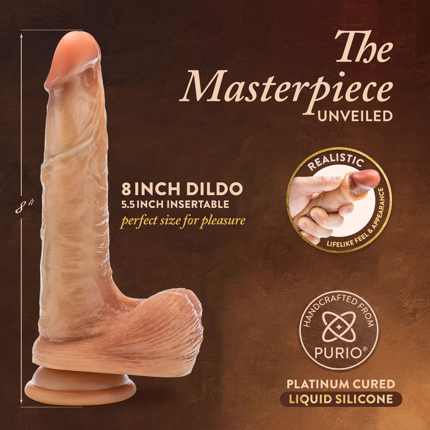 renaissance davinci  inch sliding foreskin dildo with squeezable balls tan 