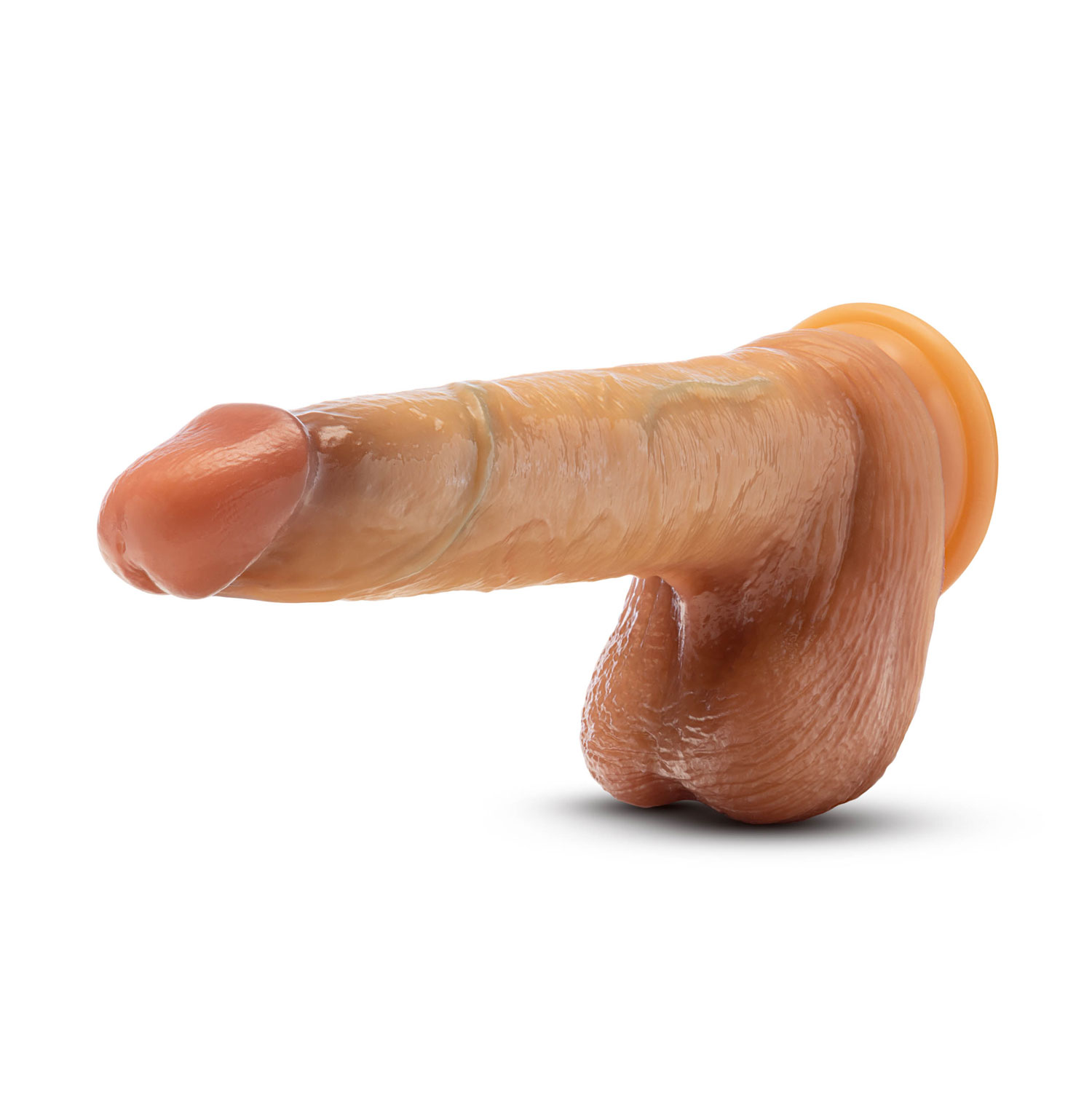 renaissance davinci  inch sliding foreskin dildo with squeezable balls tan 