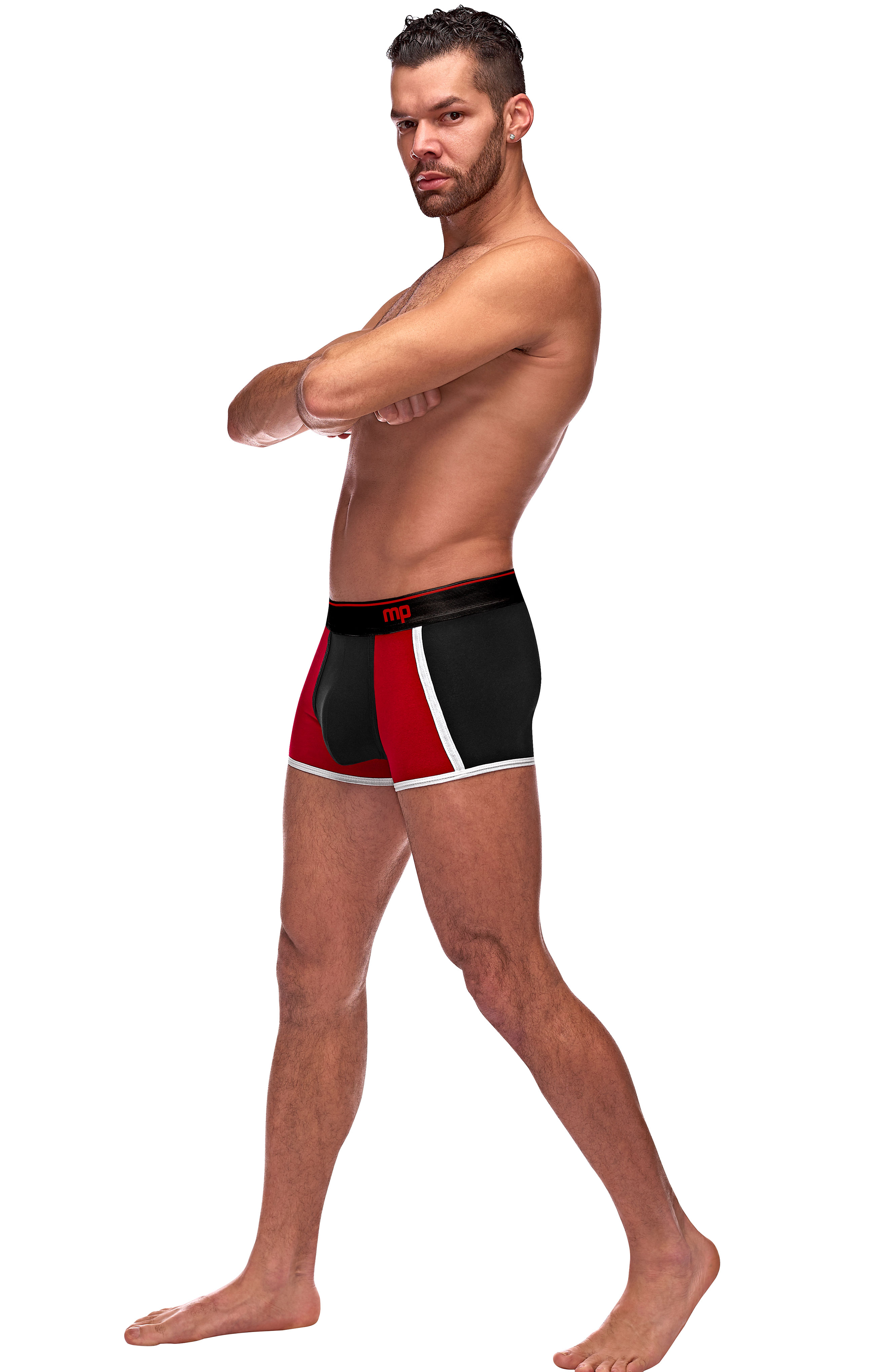 retro sport panel short small black red 