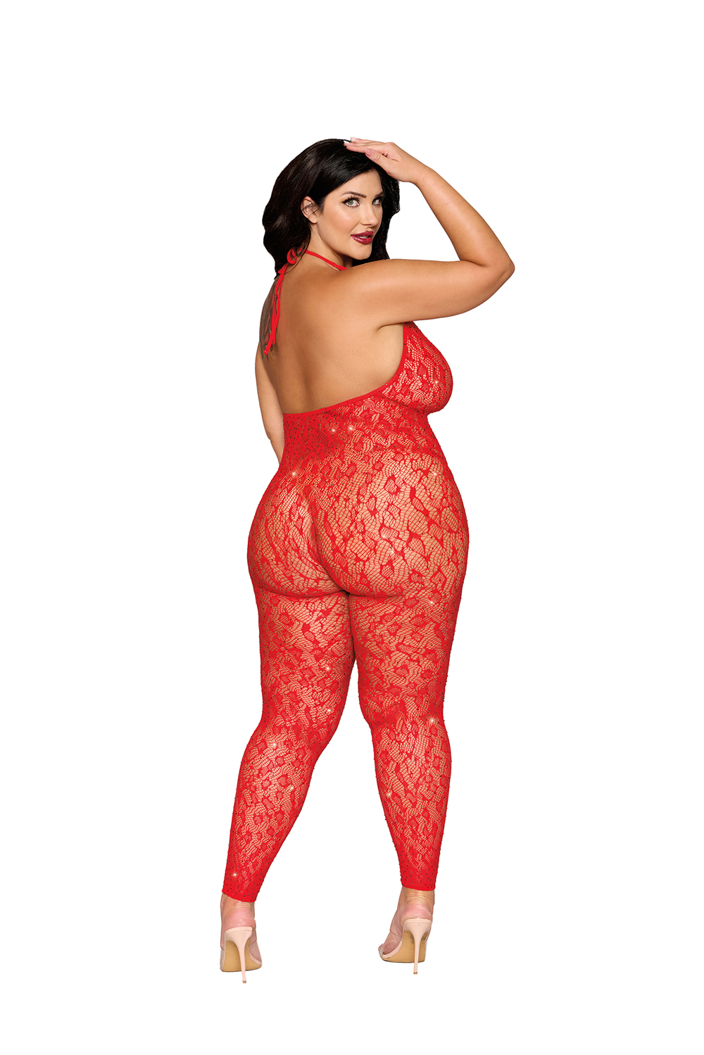 rhinestone bodystocking dmnd queen size poinsettia 