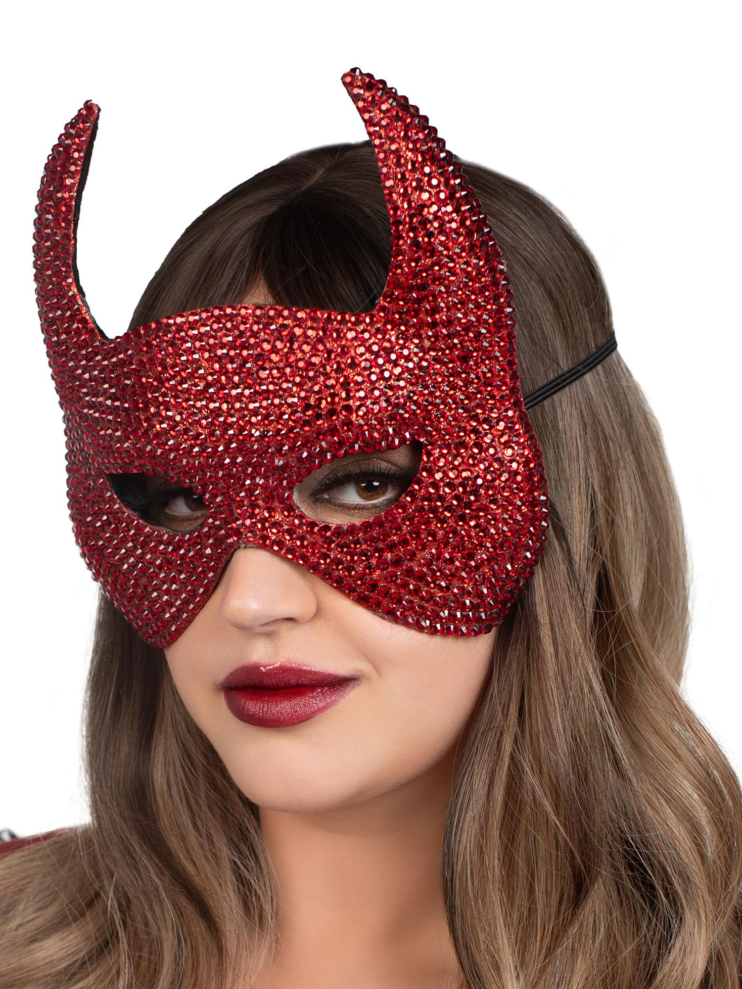 rhinestone devil mask one size red 