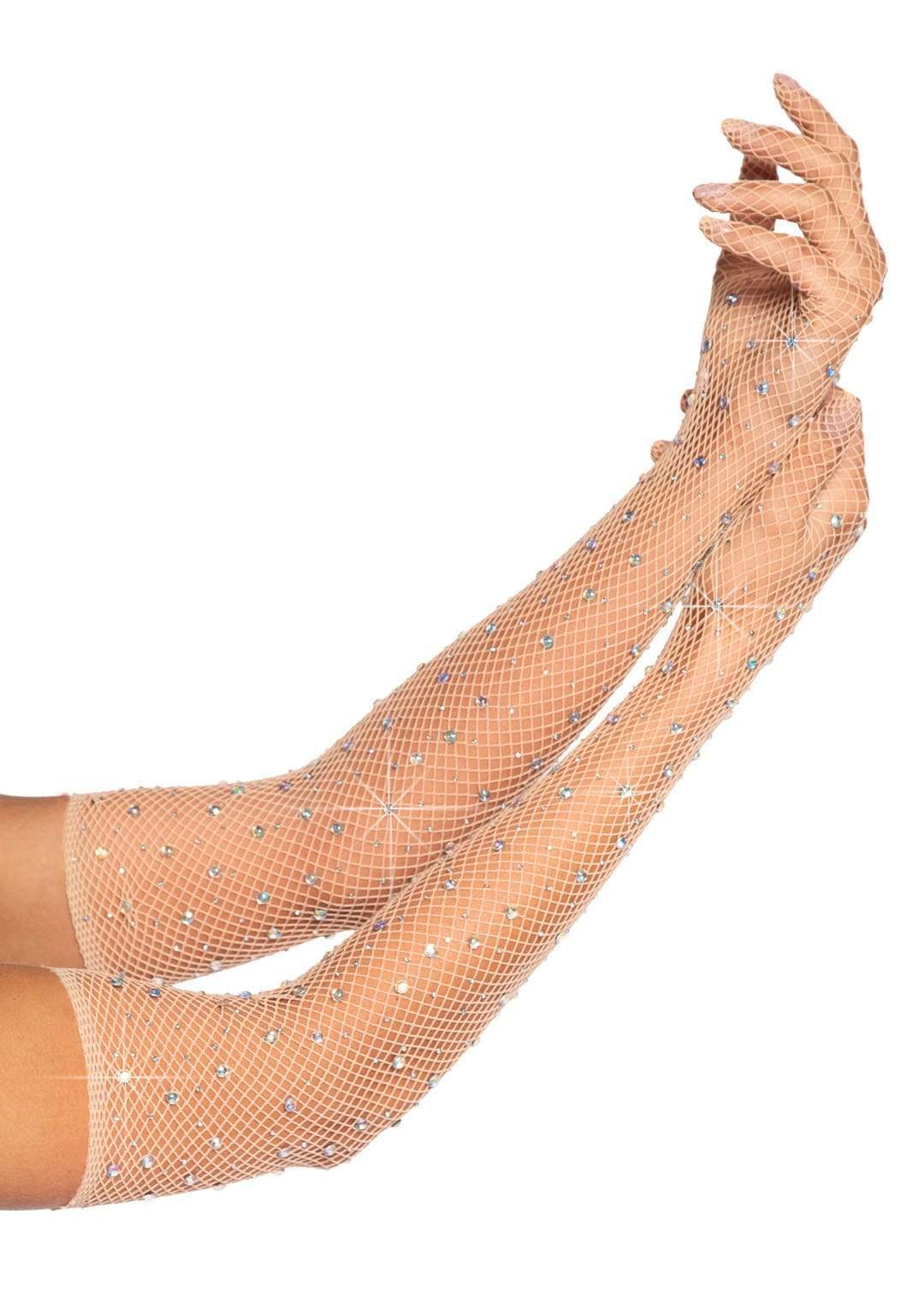 rhinestone fishnet long gloves nude 