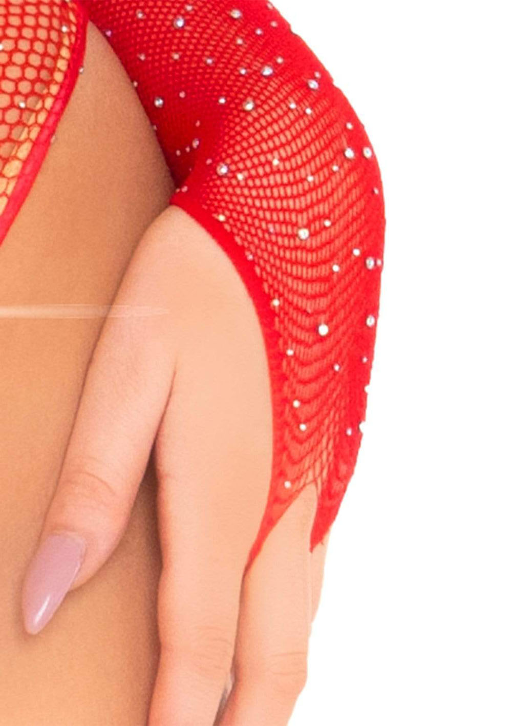 rhinestone snap crotch bodysuit one size red 