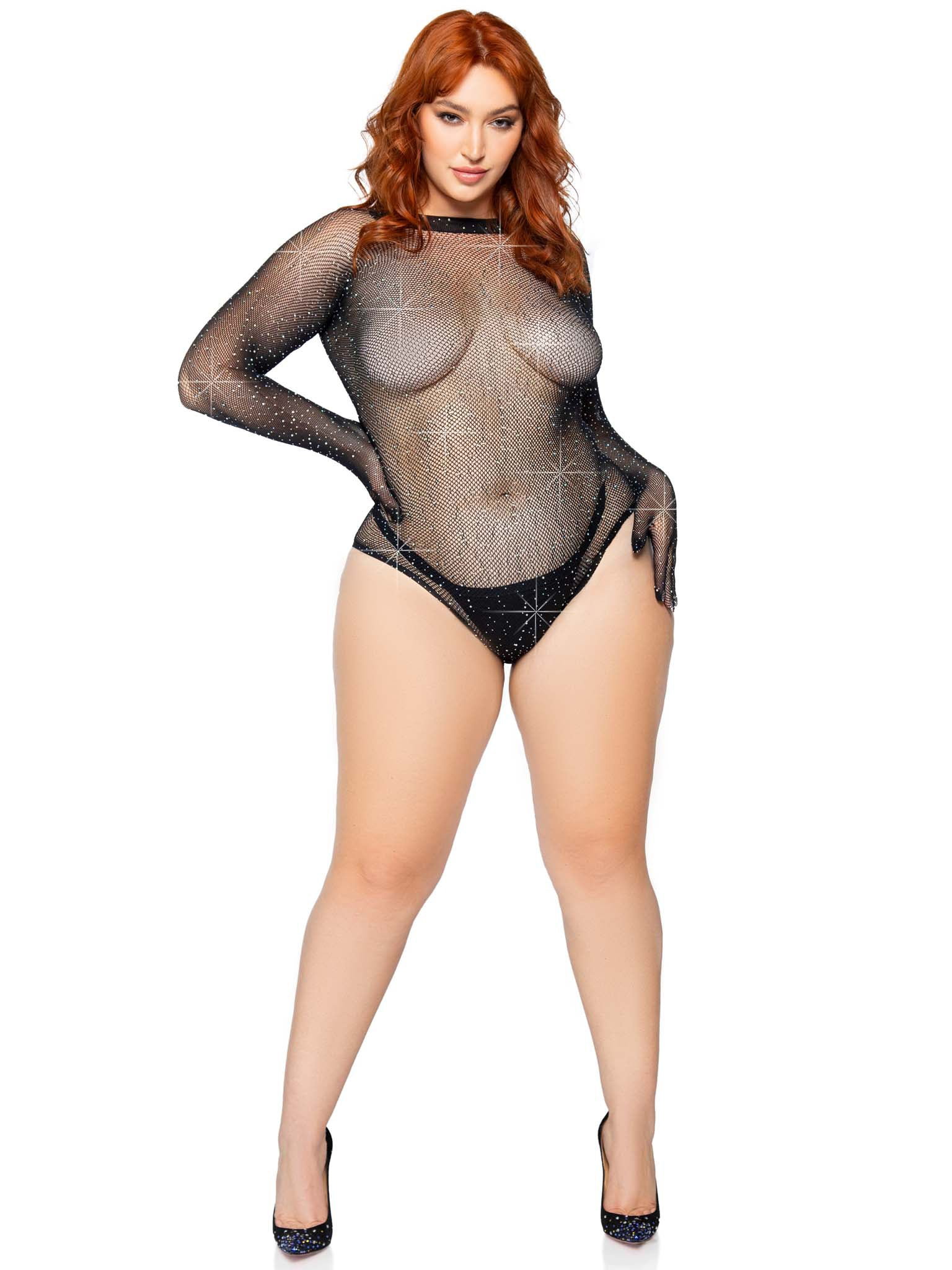 rhinestone snap crotch gloved bodysuit xx black 