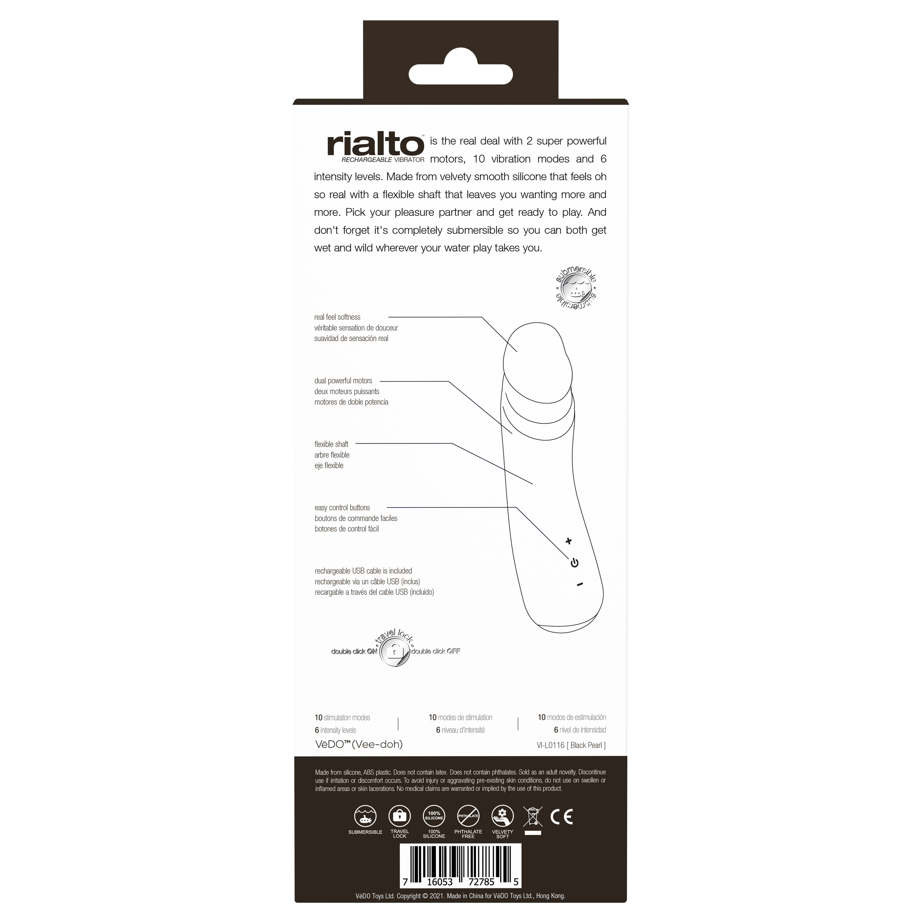 rialto rechargeable vibrator black 