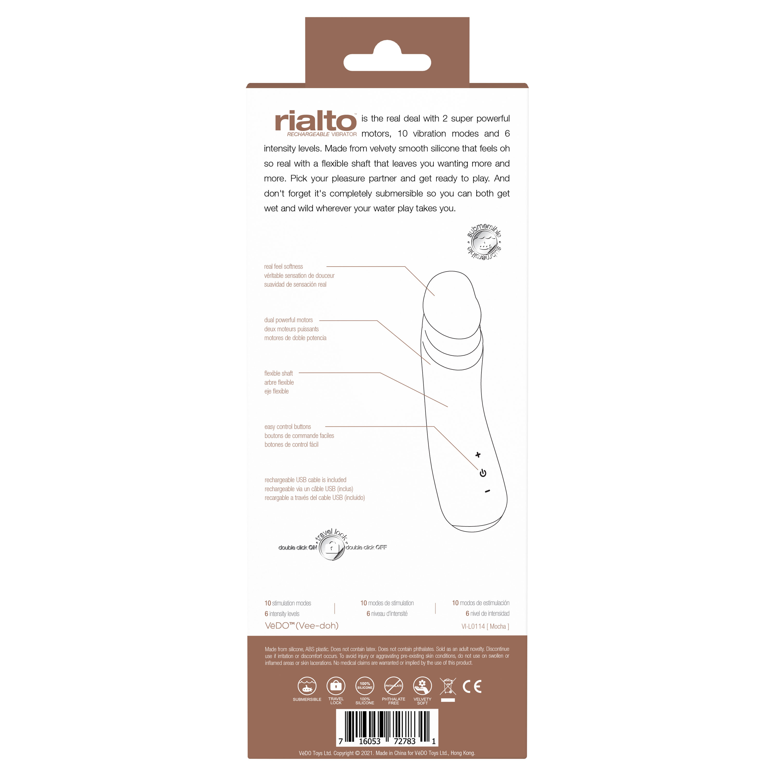 rialto rechargeable vibrator mocha 