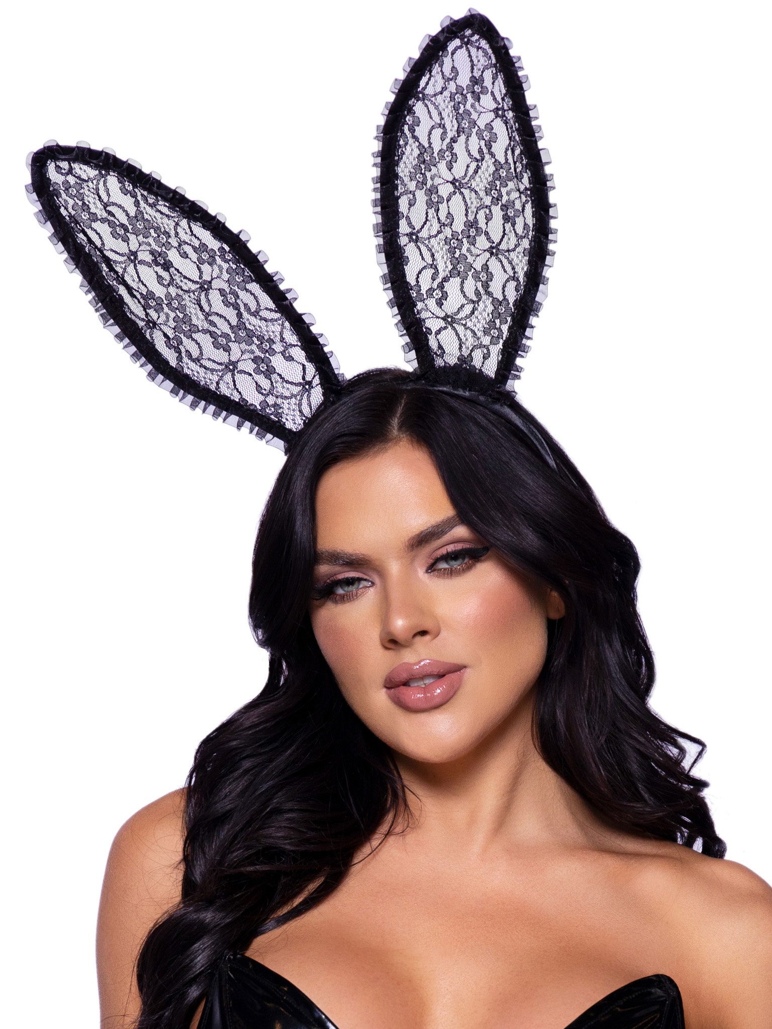 ruffle trimmed bendable lace bunny ears black 