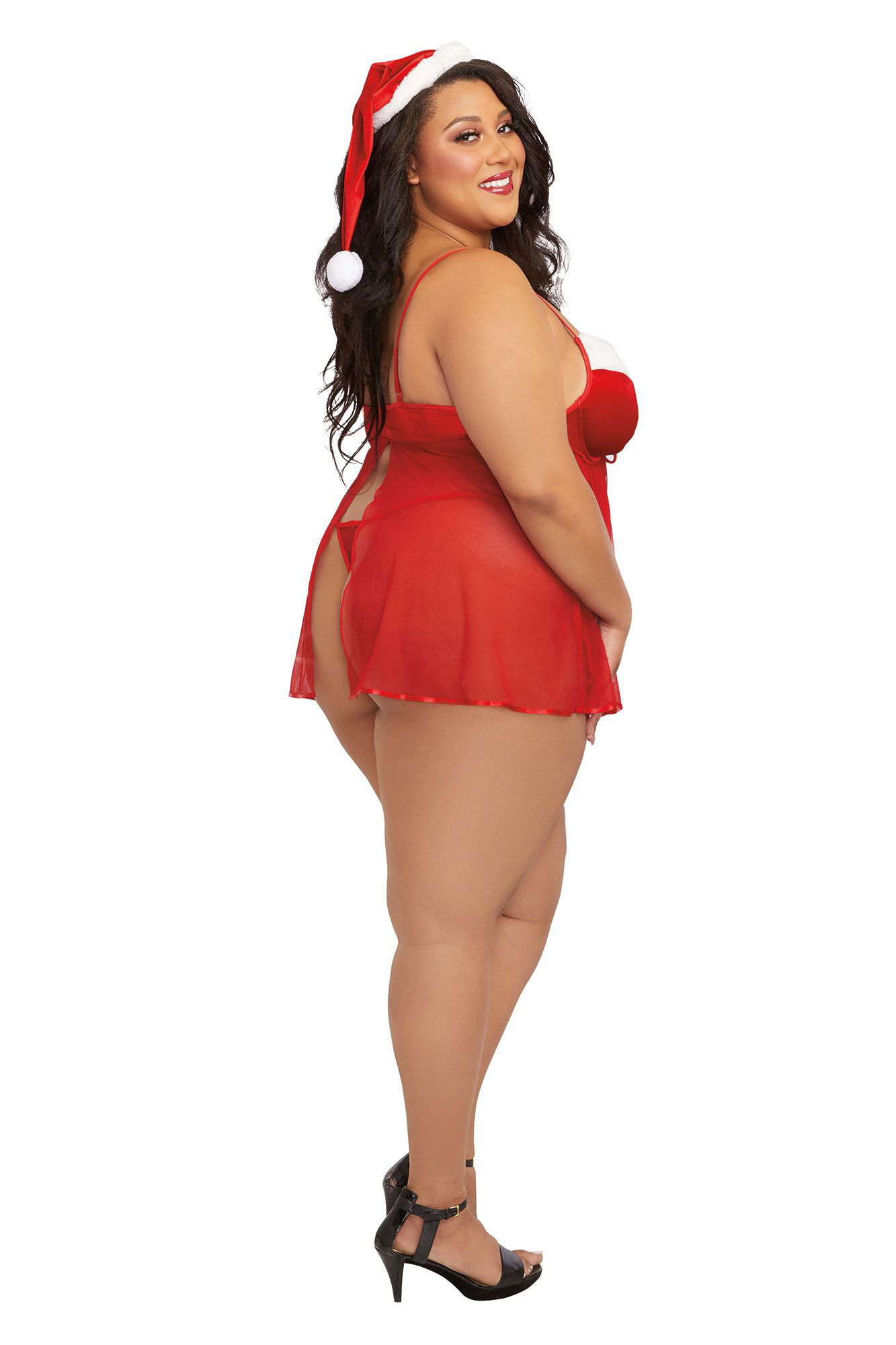 santa babydoll, thong and hat x lipstick red 