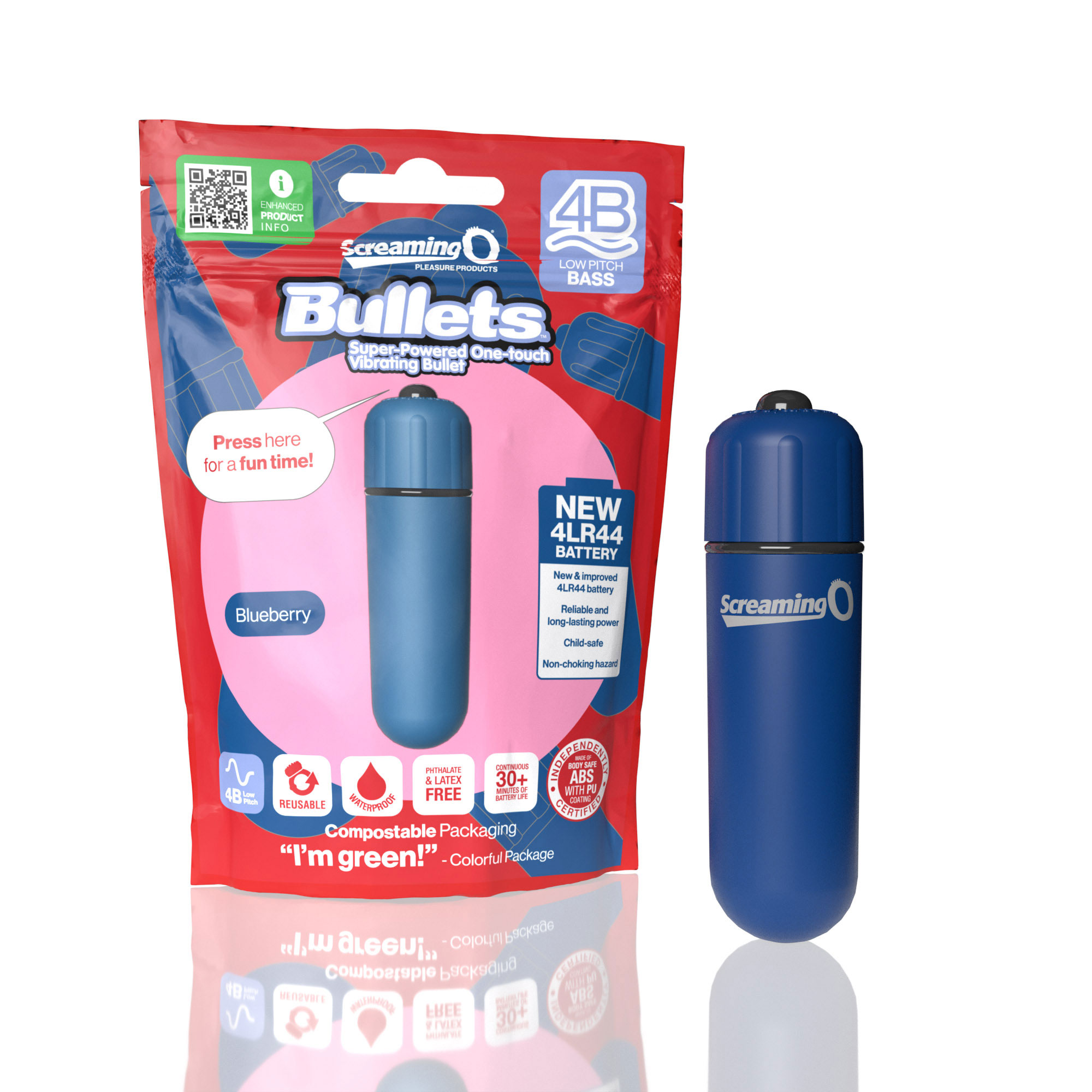 screaming o b bullet super powered one touch  vibrating bullet blueberry 