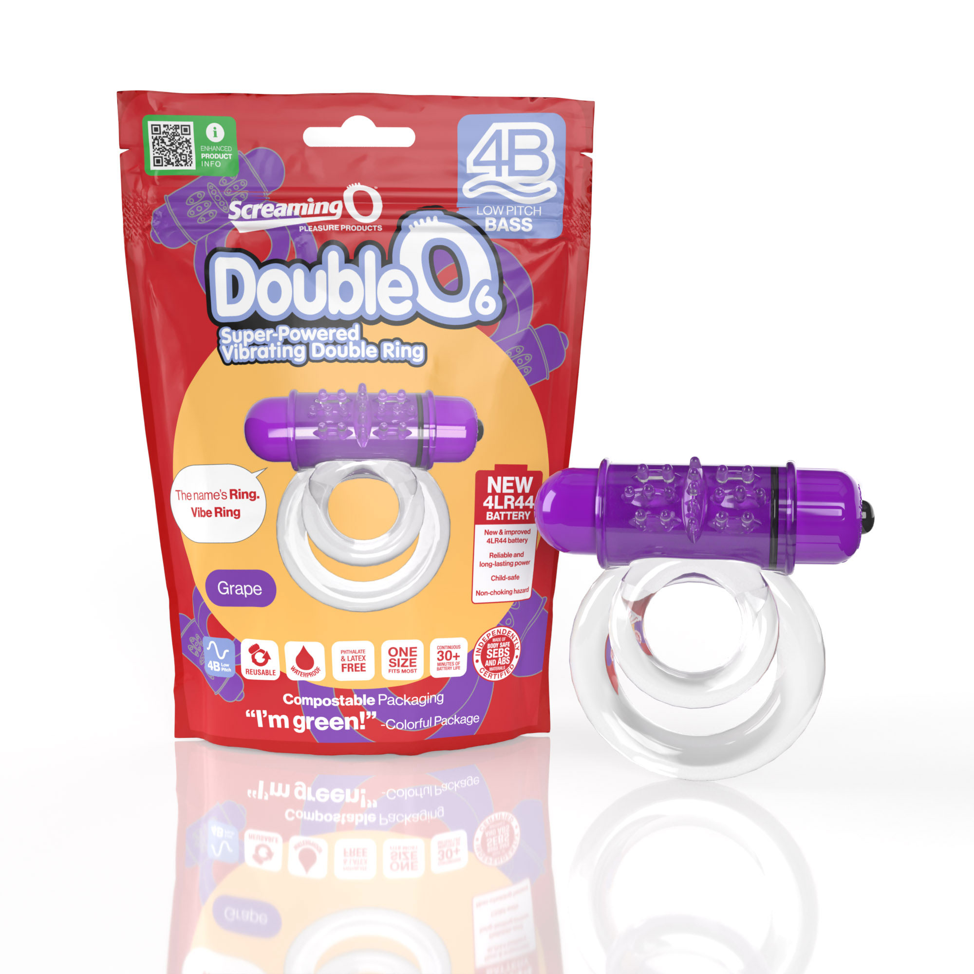 screaming o b double o super powered vibrating  double ring grape 