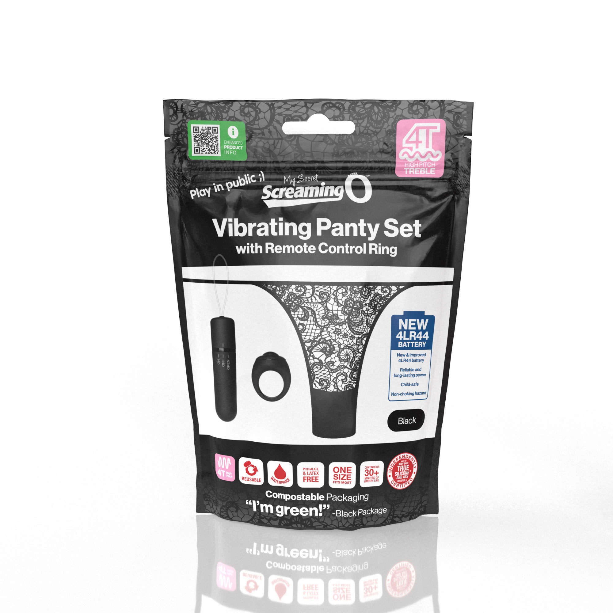 screaming o t vibrating panty set with remote  control ring black 