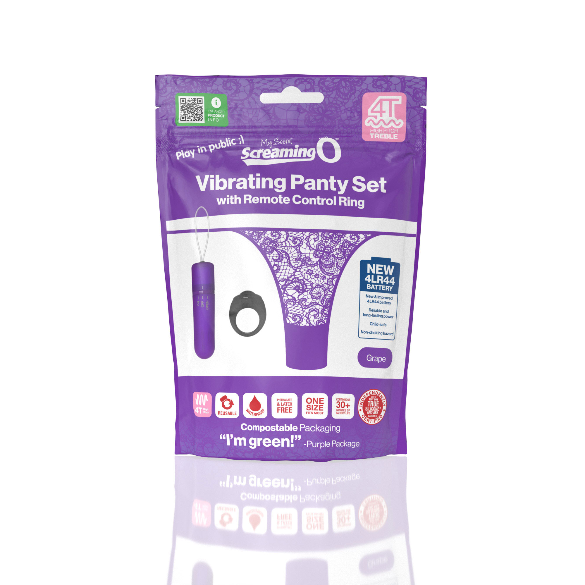 screaming o t vibrating panty set with remote  control ring grape 