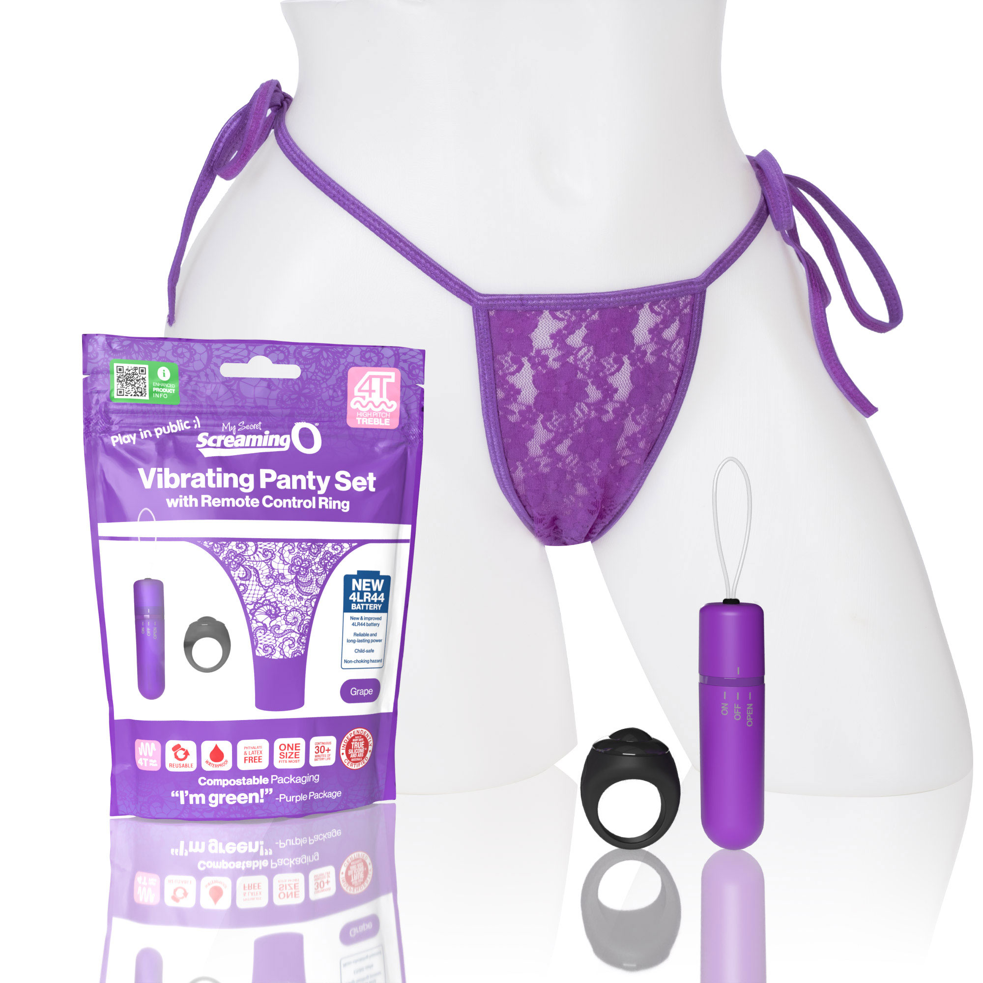 screaming o t vibrating panty set with remote  control ring grape 