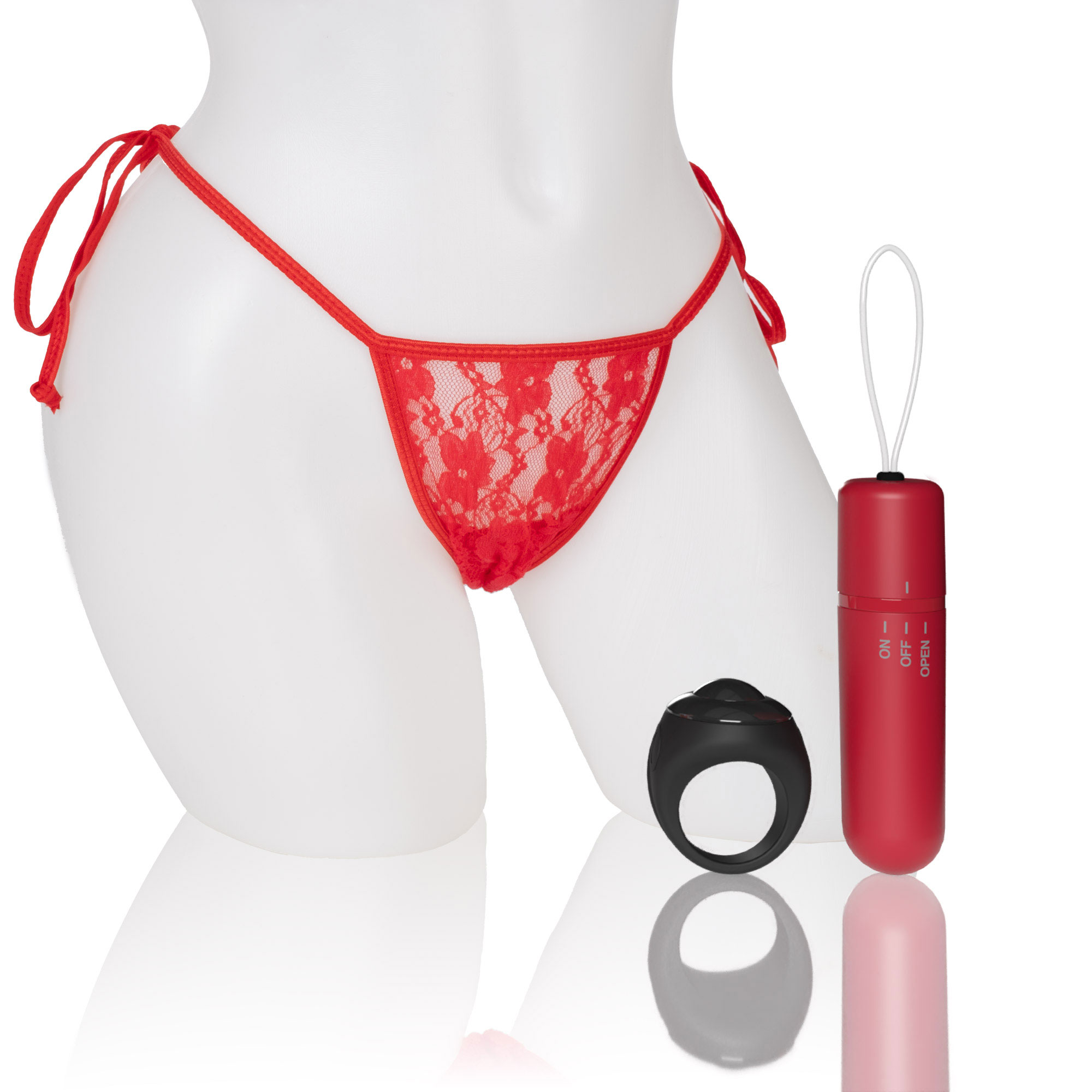 screaming o t vibrating panty set with remote  control ring red 