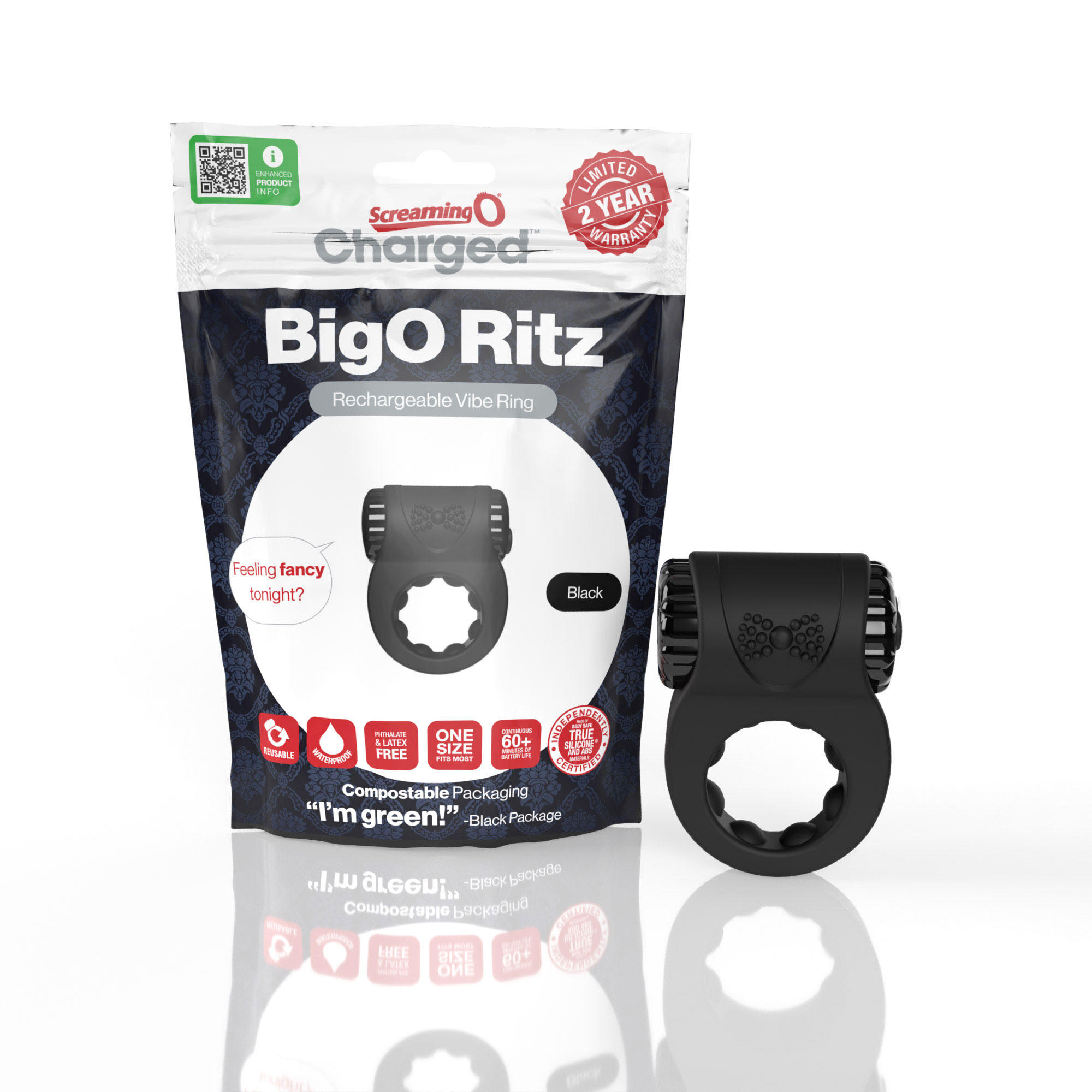 screaming o big o ritz rechargeable vibe ring  black 