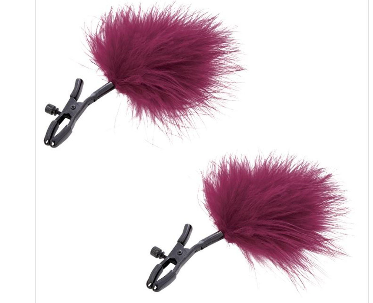 sex and mischief enchanted feather nipple clamps burgundy .JPG