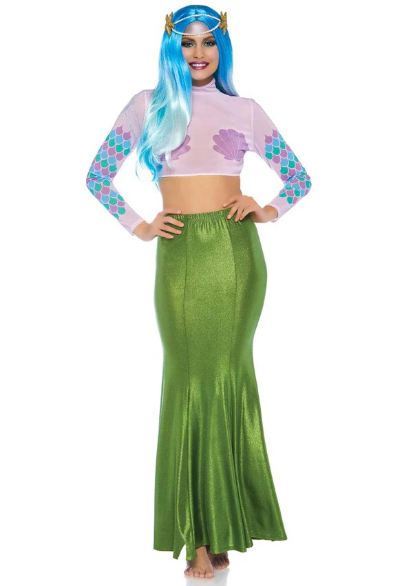 shimmer spandex mermaid costume maxi skirt medium large green 