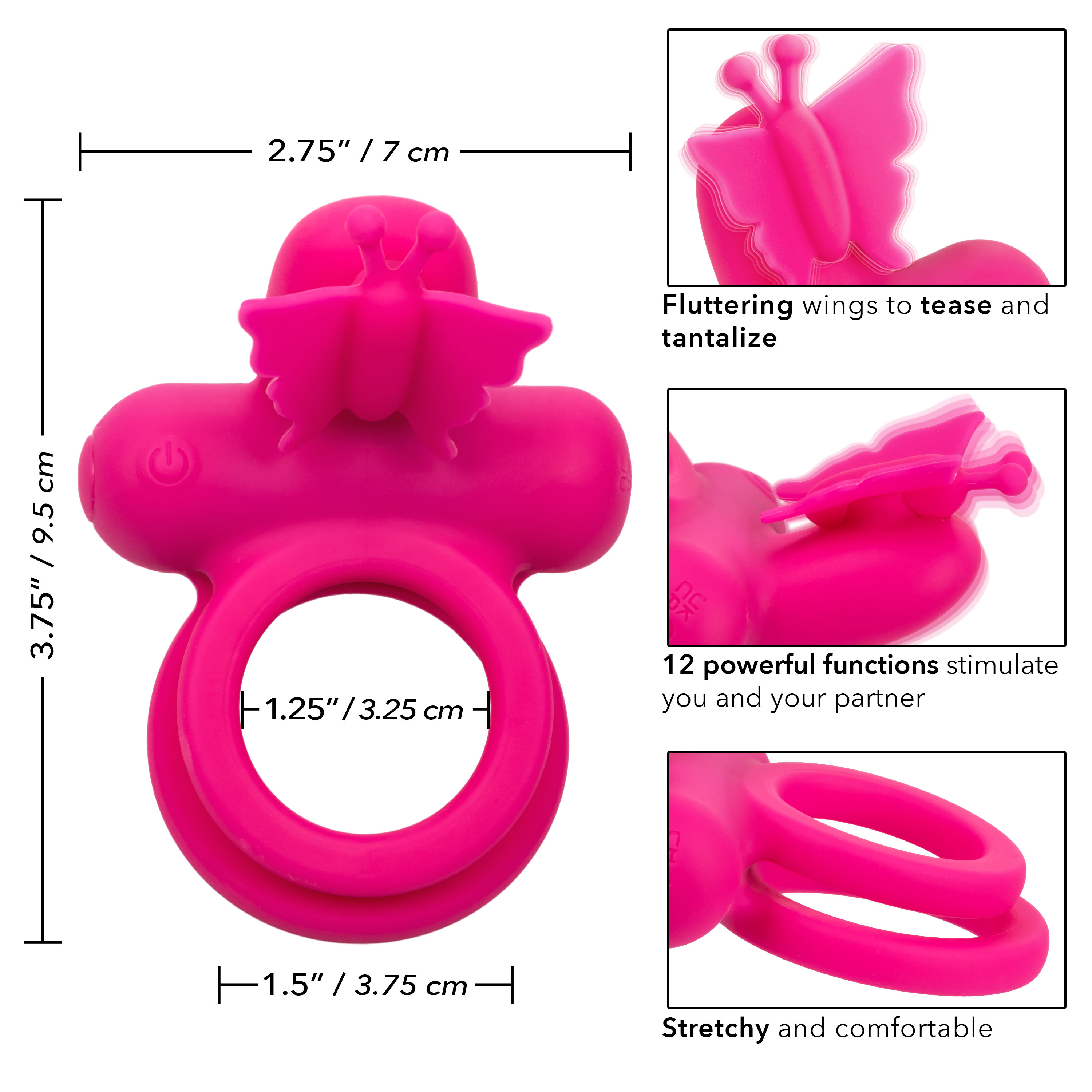 silicone rechargeable dual butterfly ring pink 