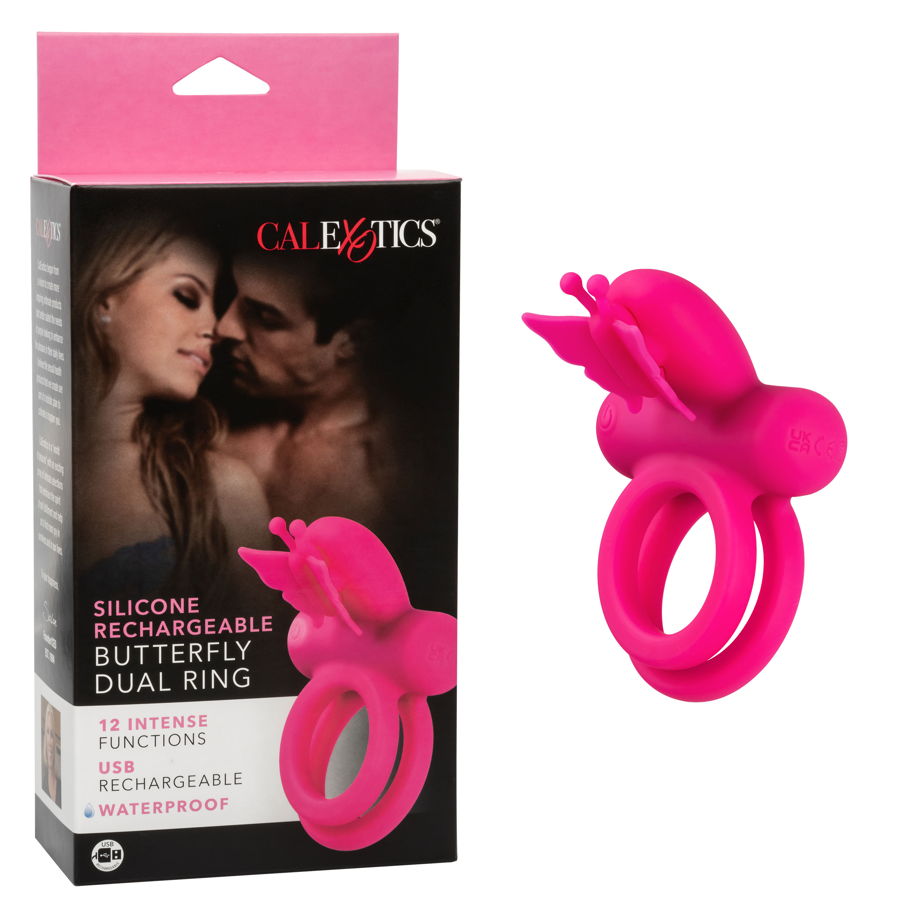 silicone rechargeable dual butterfly ring pink 