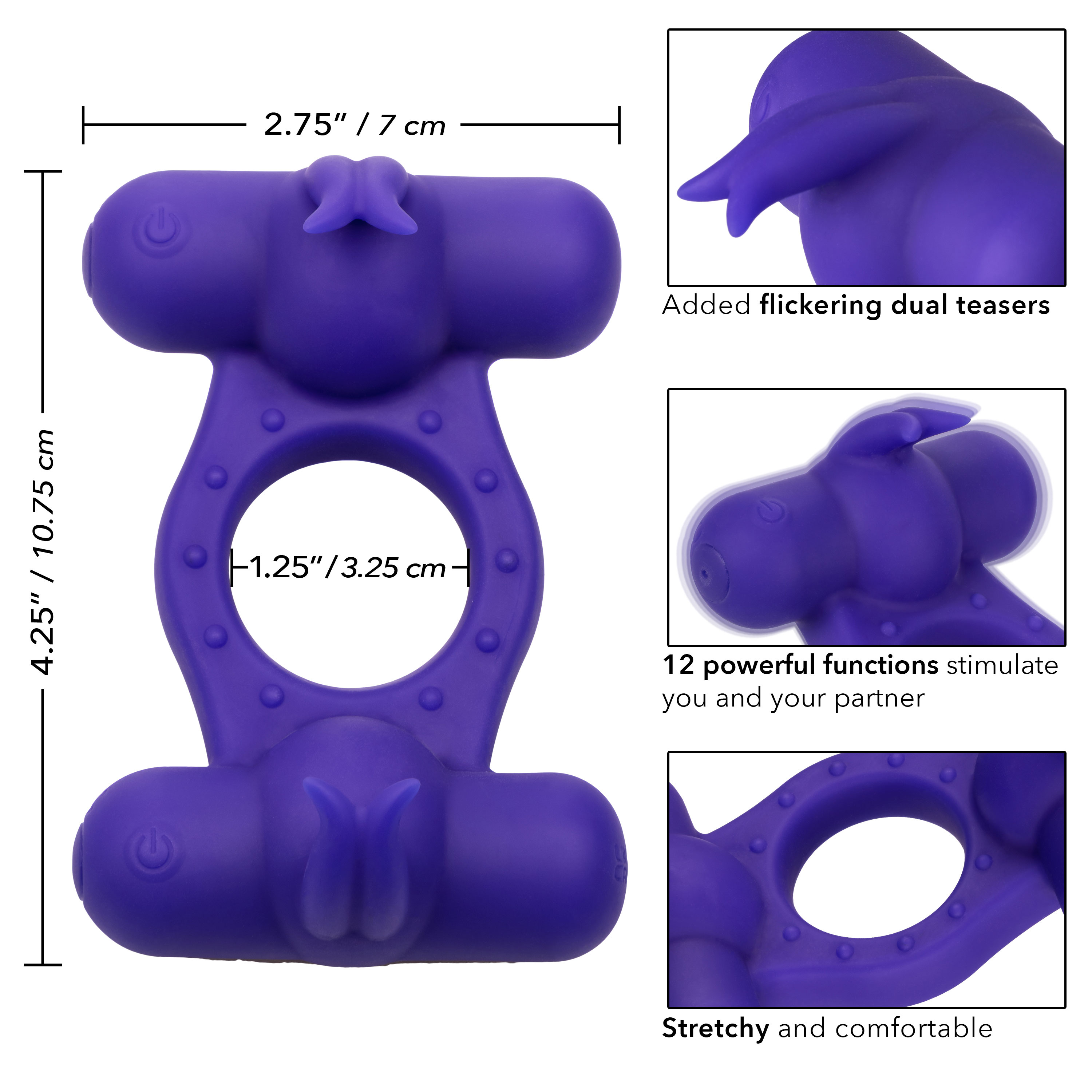 silicone rechargeable triple orgasm enhancer  purple 