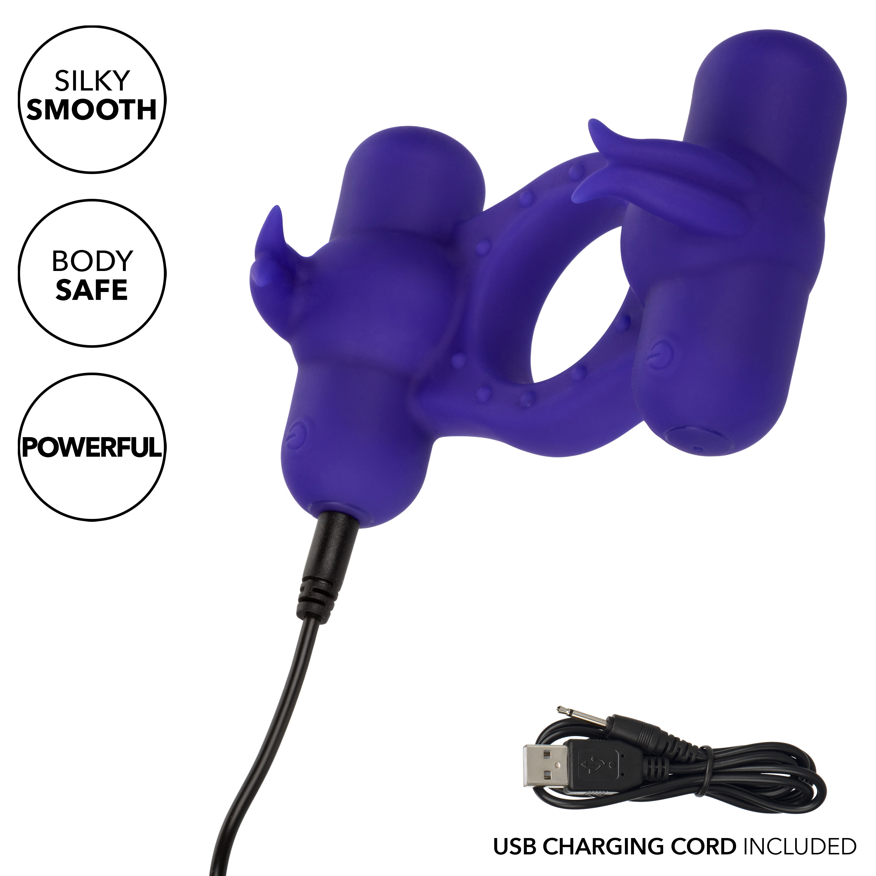 silicone rechargeable triple orgasm enhancer  purple 