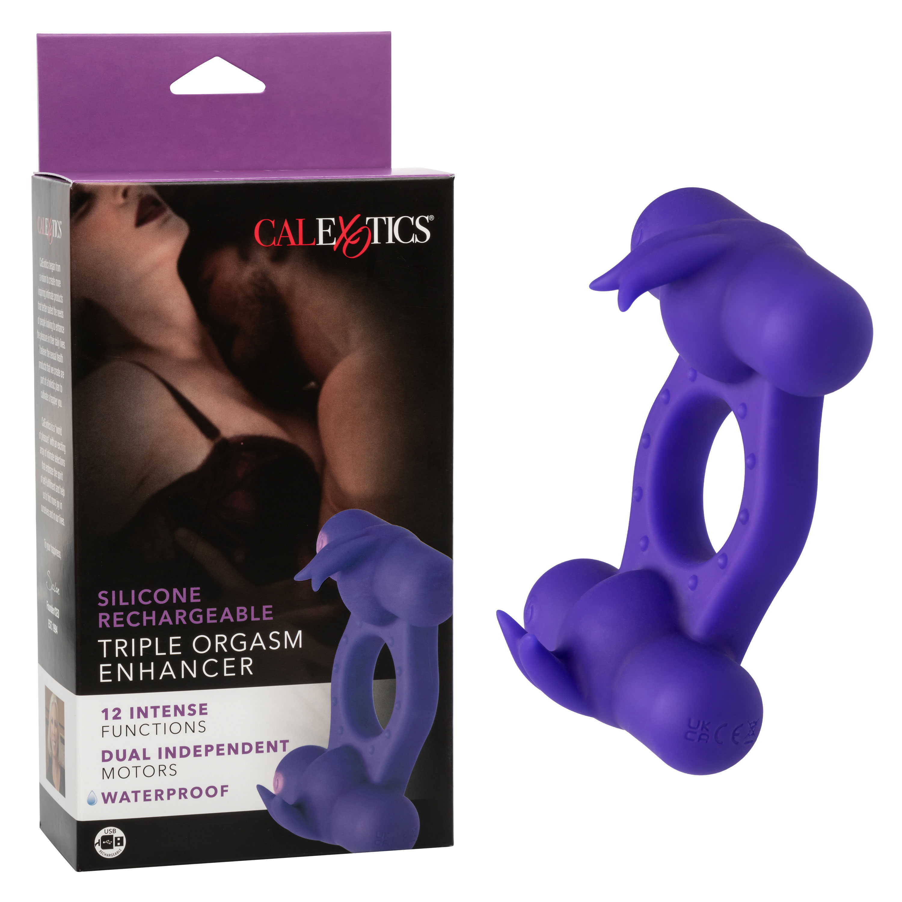 silicone rechargeable triple orgasm enhancer  purple 