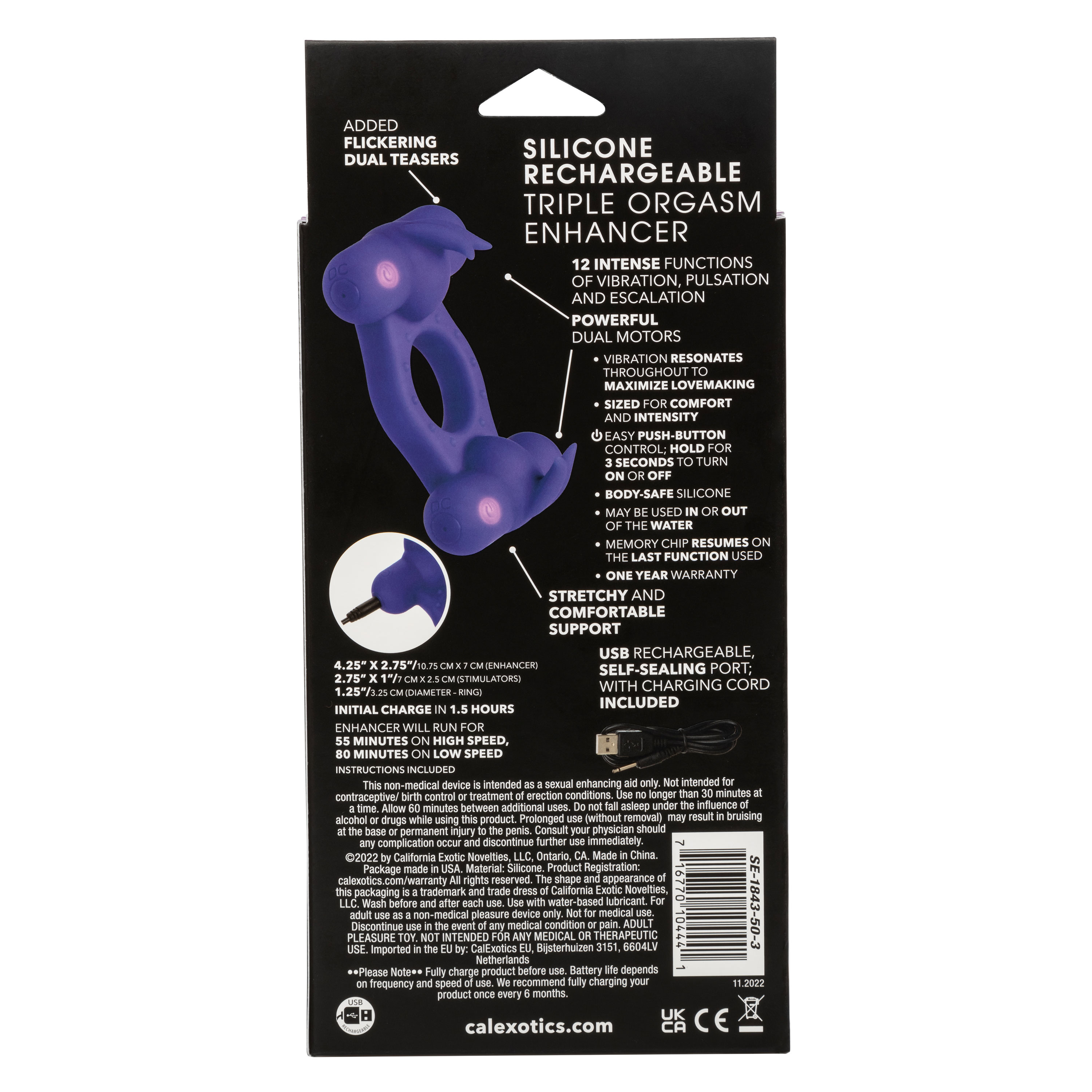 silicone rechargeable triple orgasm enhancer  purple 