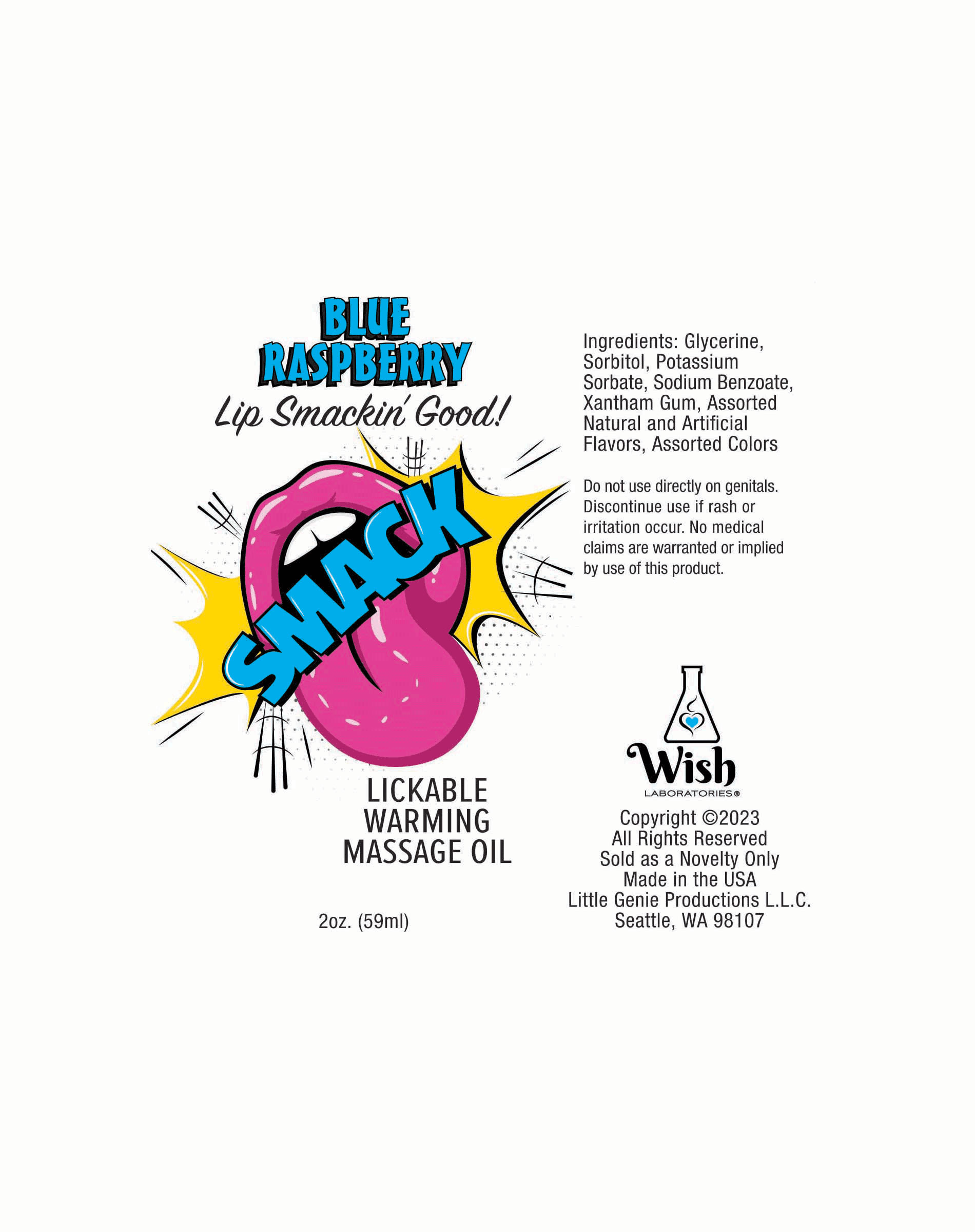 smack warming and lickable massage oil blue  raspberry  oz 