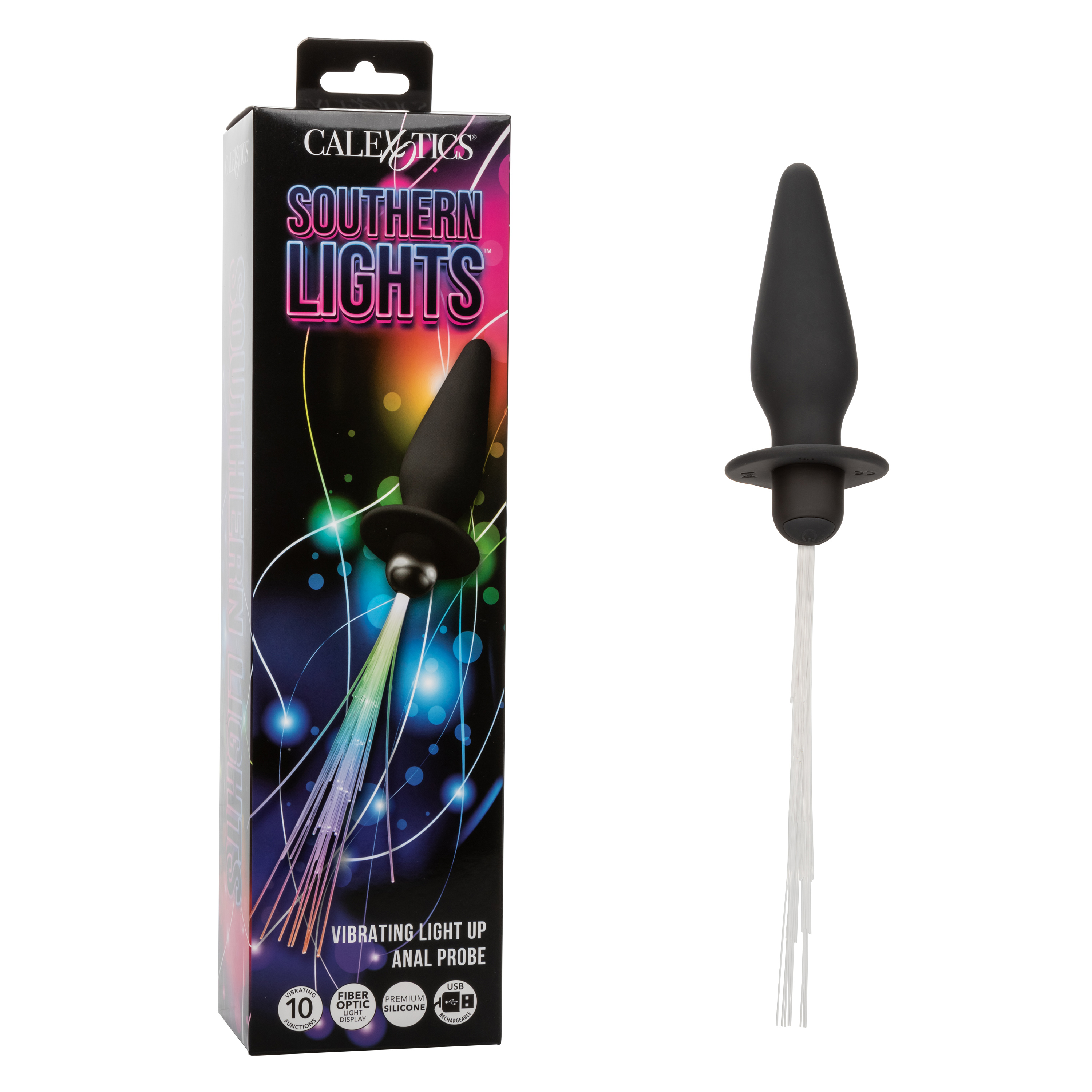 southern lights vibrating light up anal probe  black 