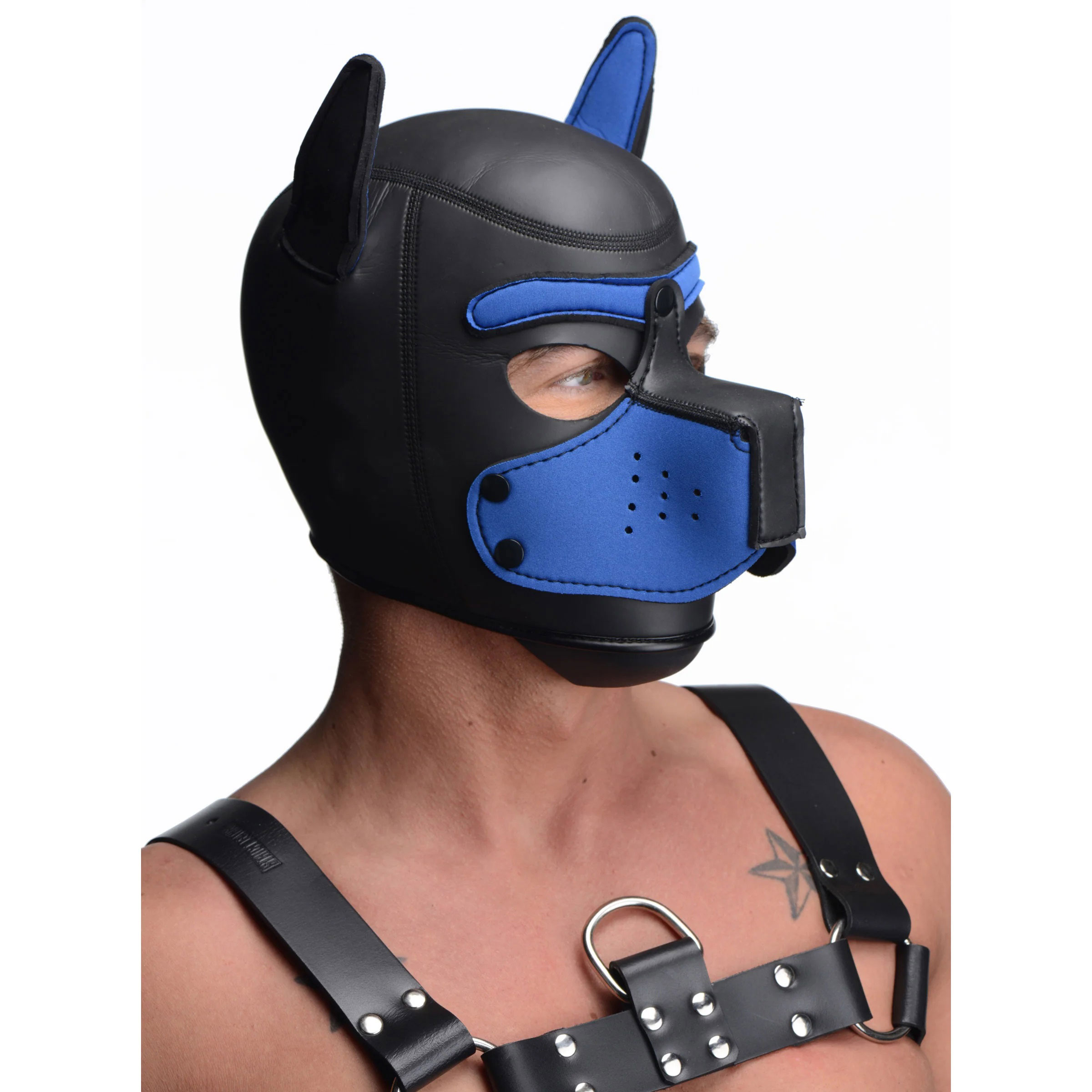 spike neoprene puppy hood blue 