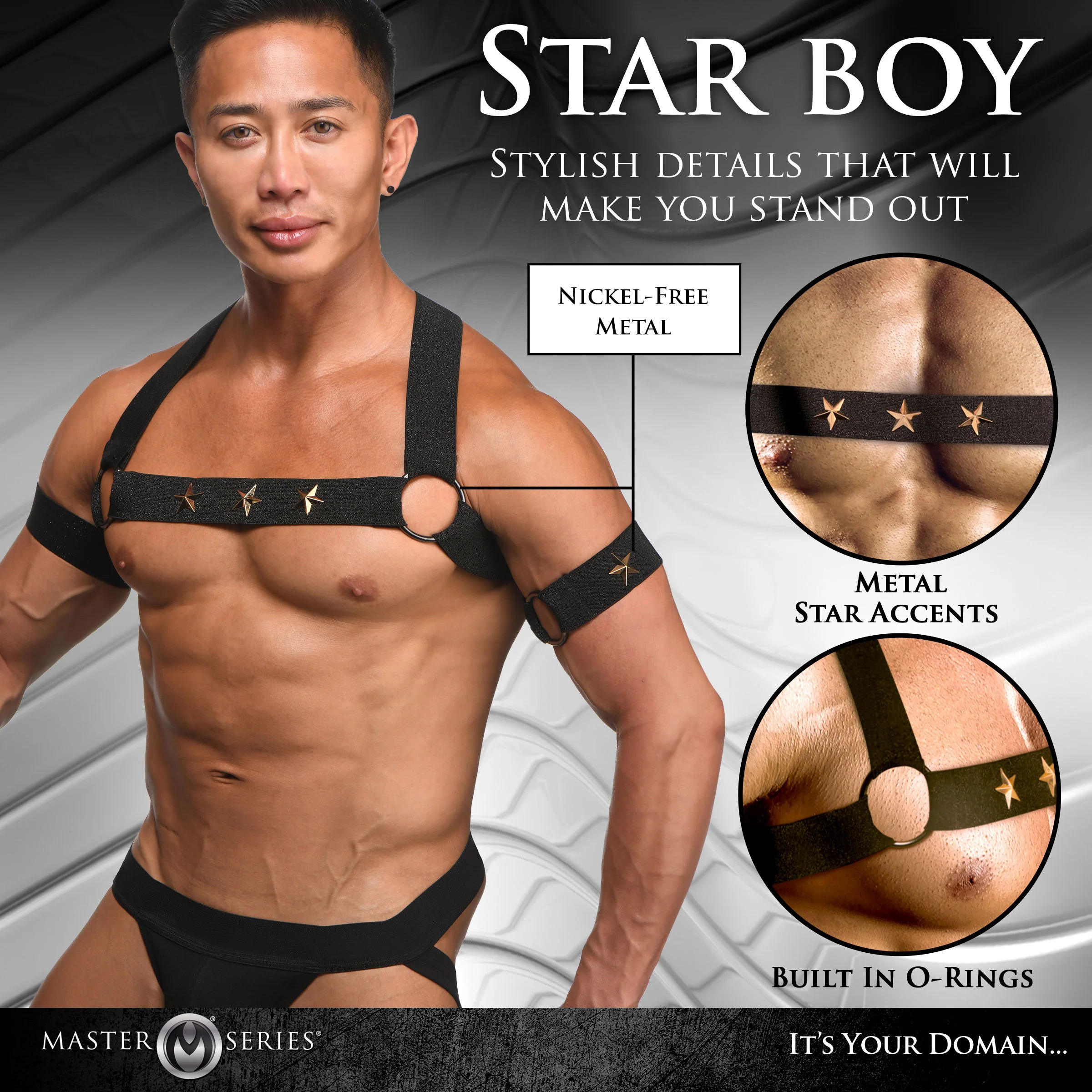 star boy male chest harness with arm bands largexlarge black 