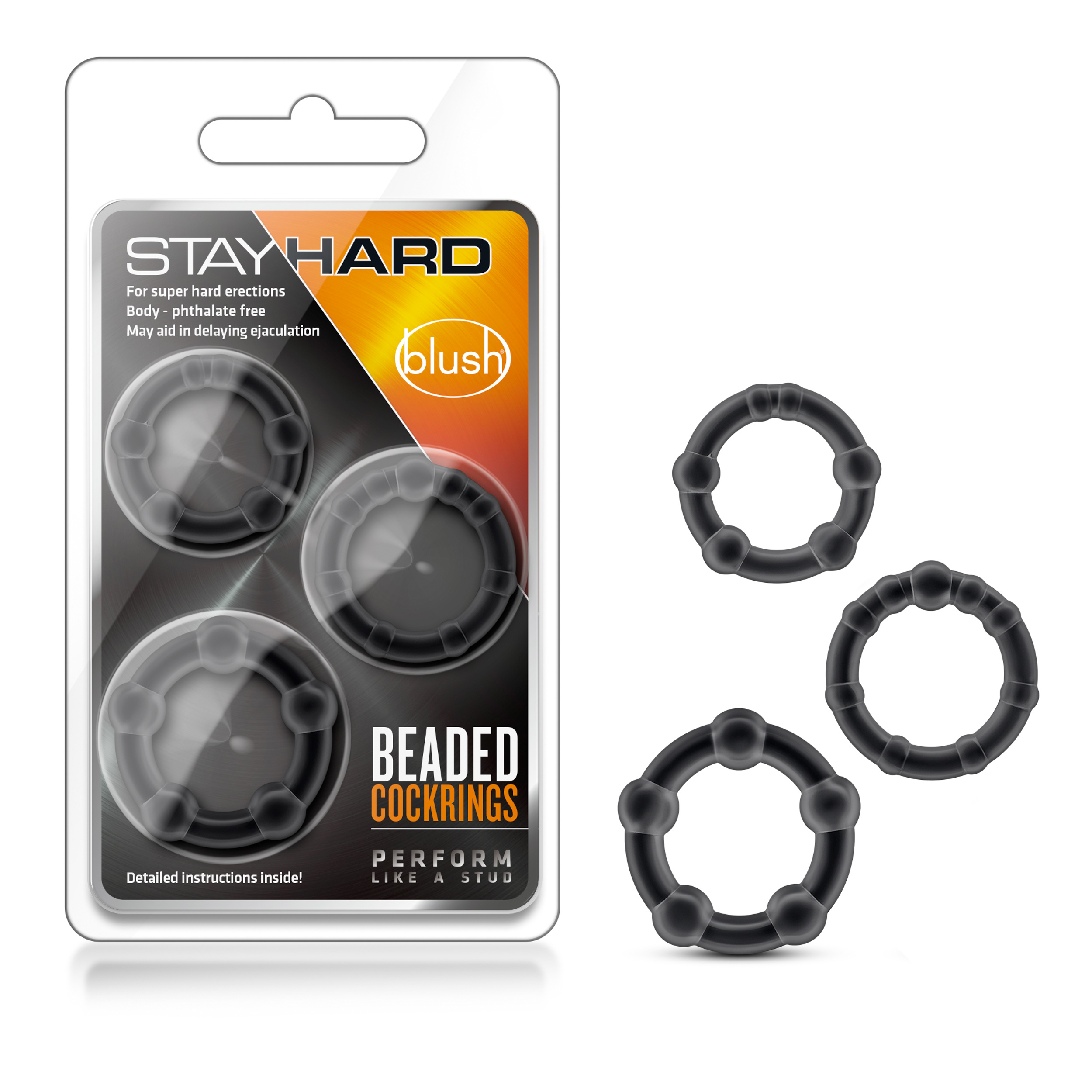 stay hard beaded cock rings  pack black 