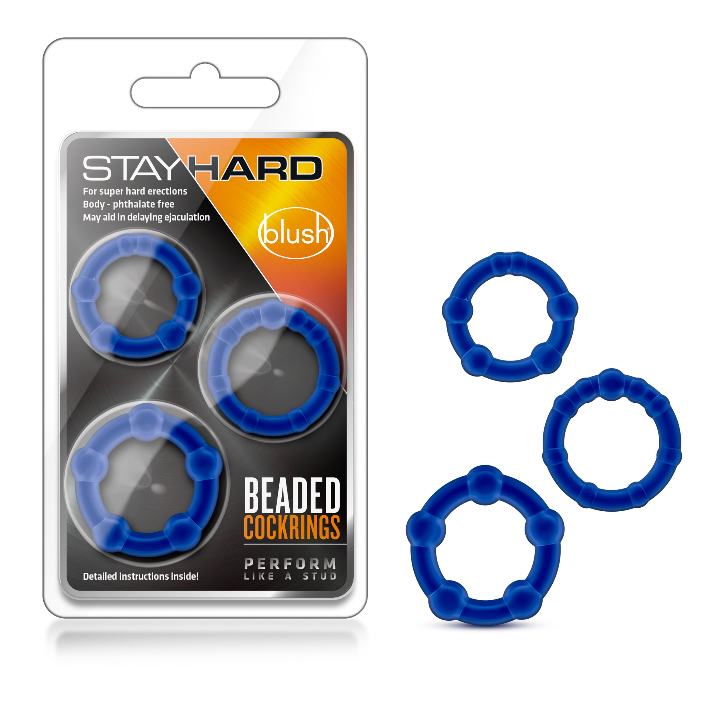 stay hard beaded cock rings  pack blue 