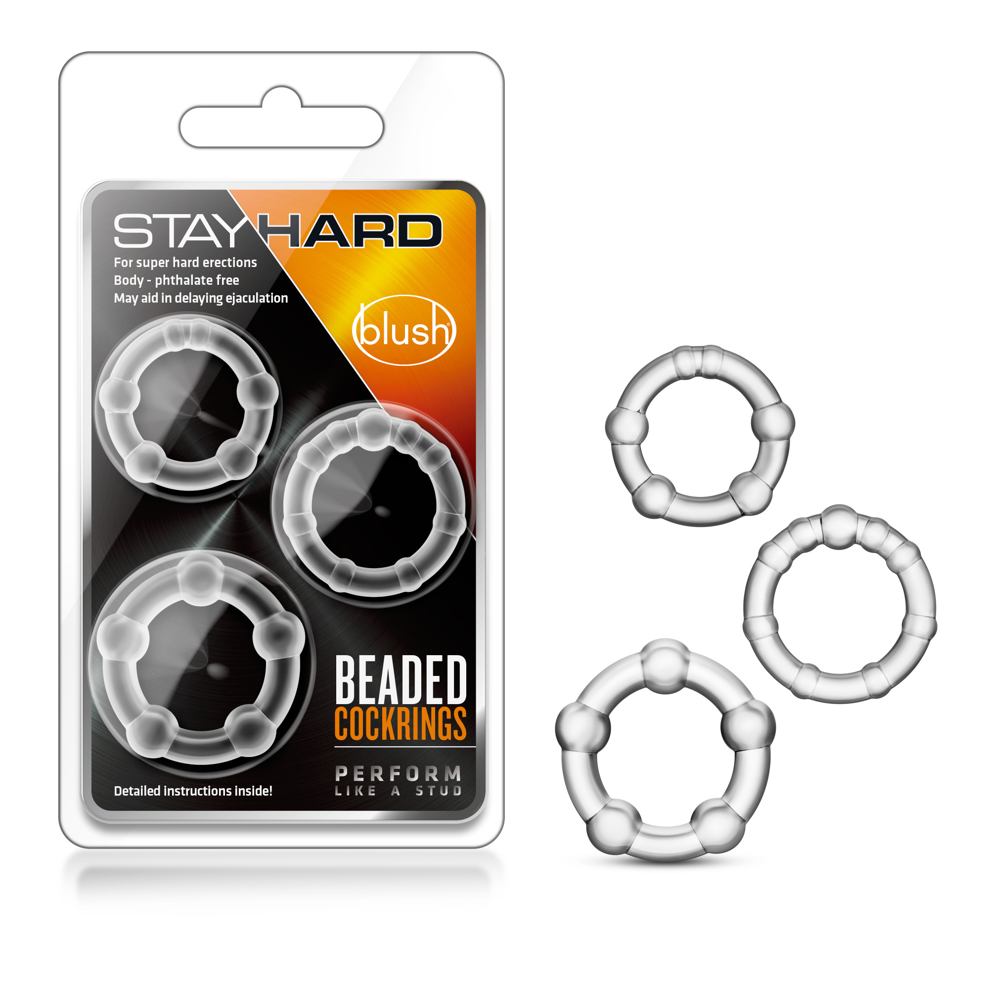 stay hard beaded cock rings  pack clear 