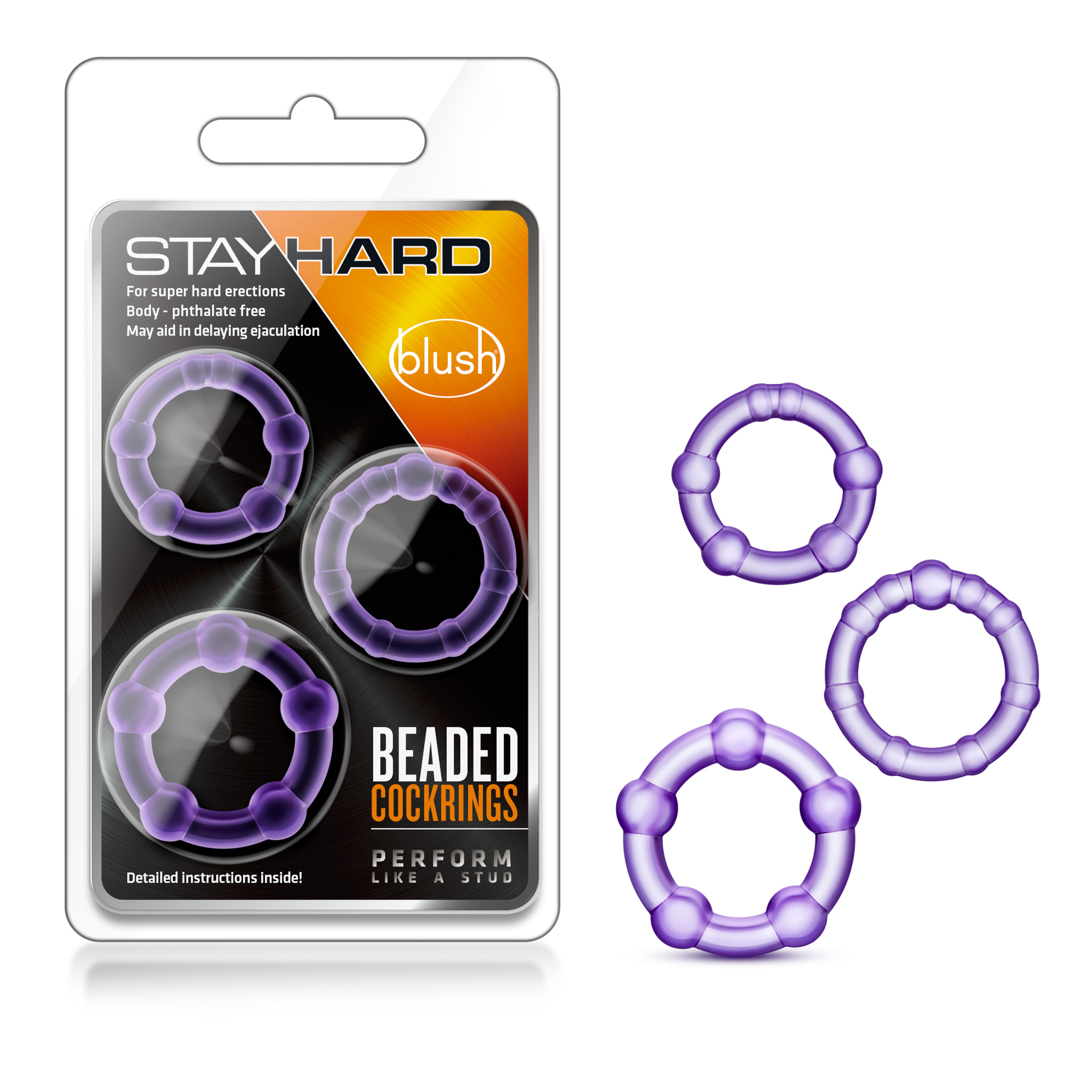 stay hard beaded cock rings  pack purple 