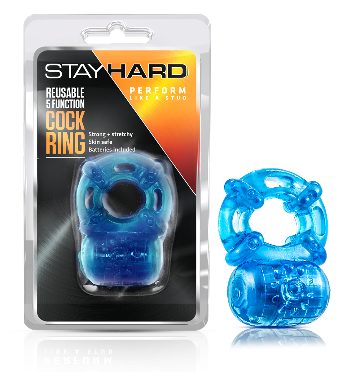 stay hard reusable  function vibrating cock ring blue 
