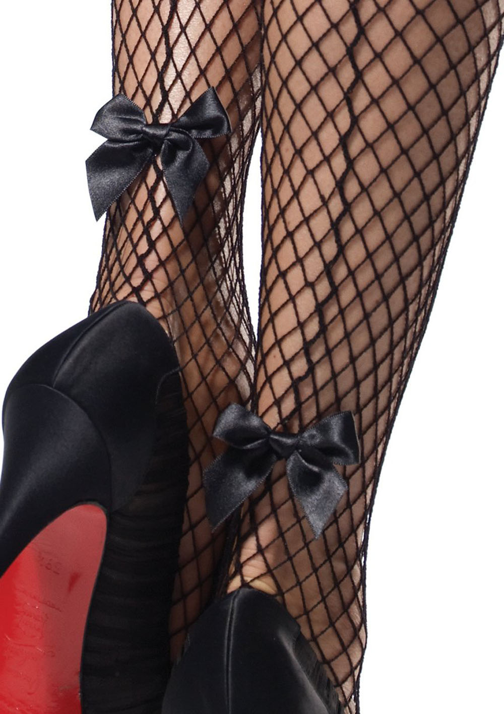 stay up industrial net backseam thigh highs with lace top and satin bow accent one size black 