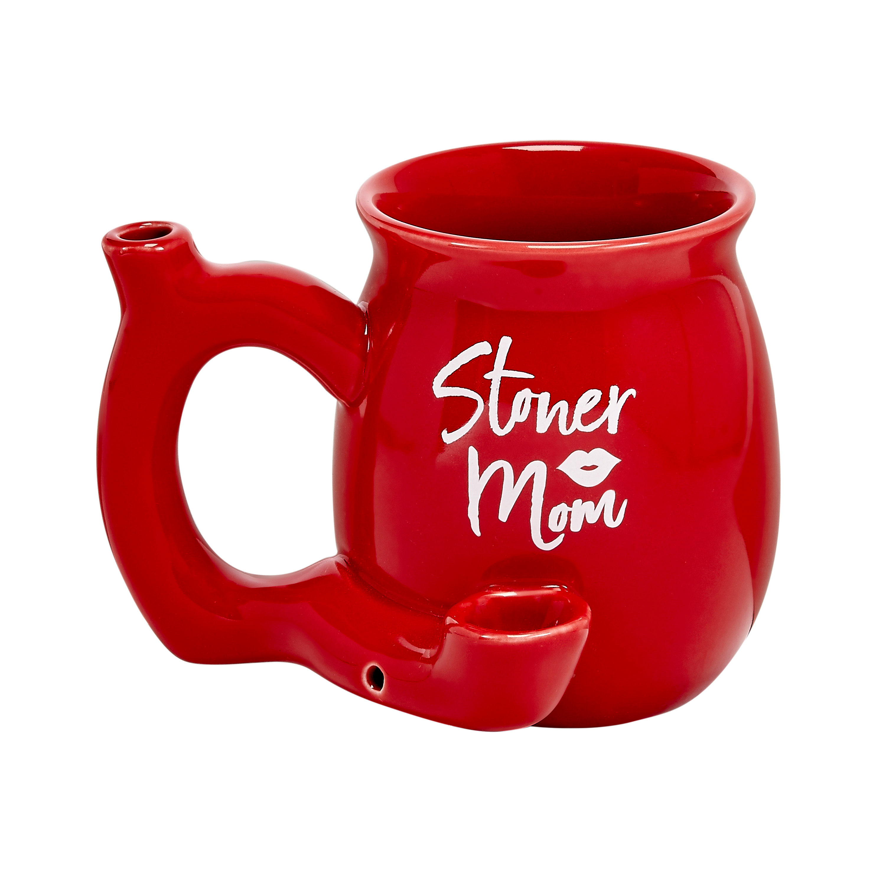 stoner mom mug red with white logo 