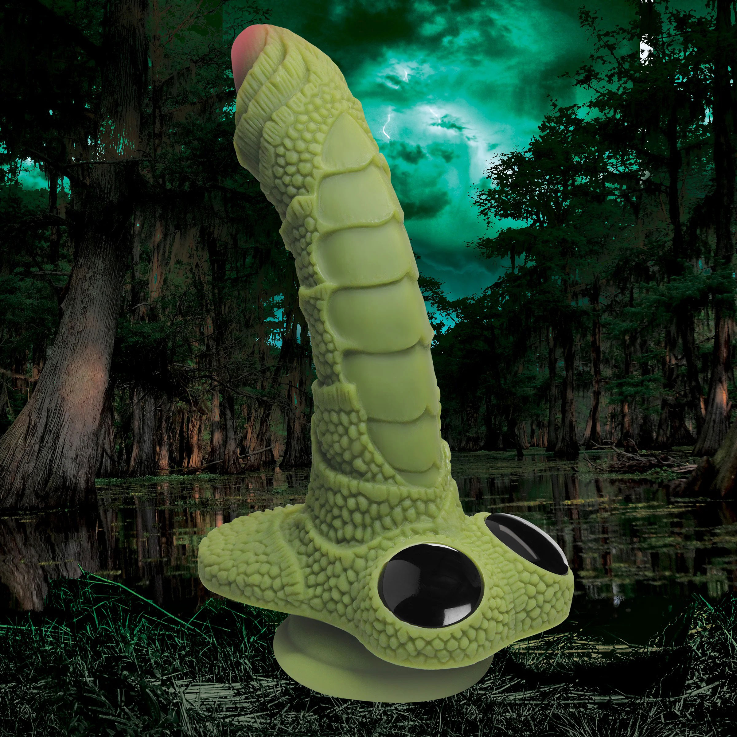 swamp monster green scaly silicone dildo 