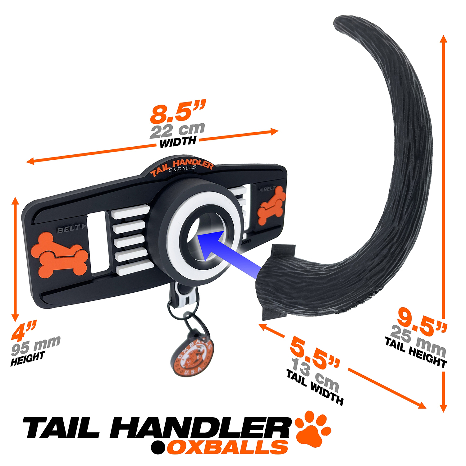 tail handler belt strap show tail  black 