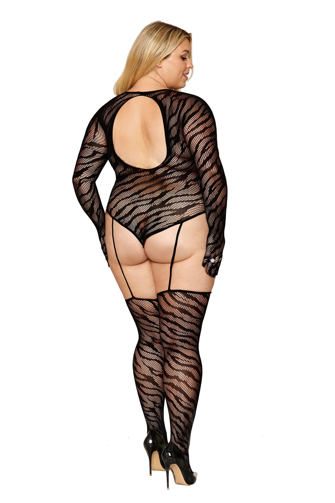 teddy bodystocking with fingered gloves queen size black 