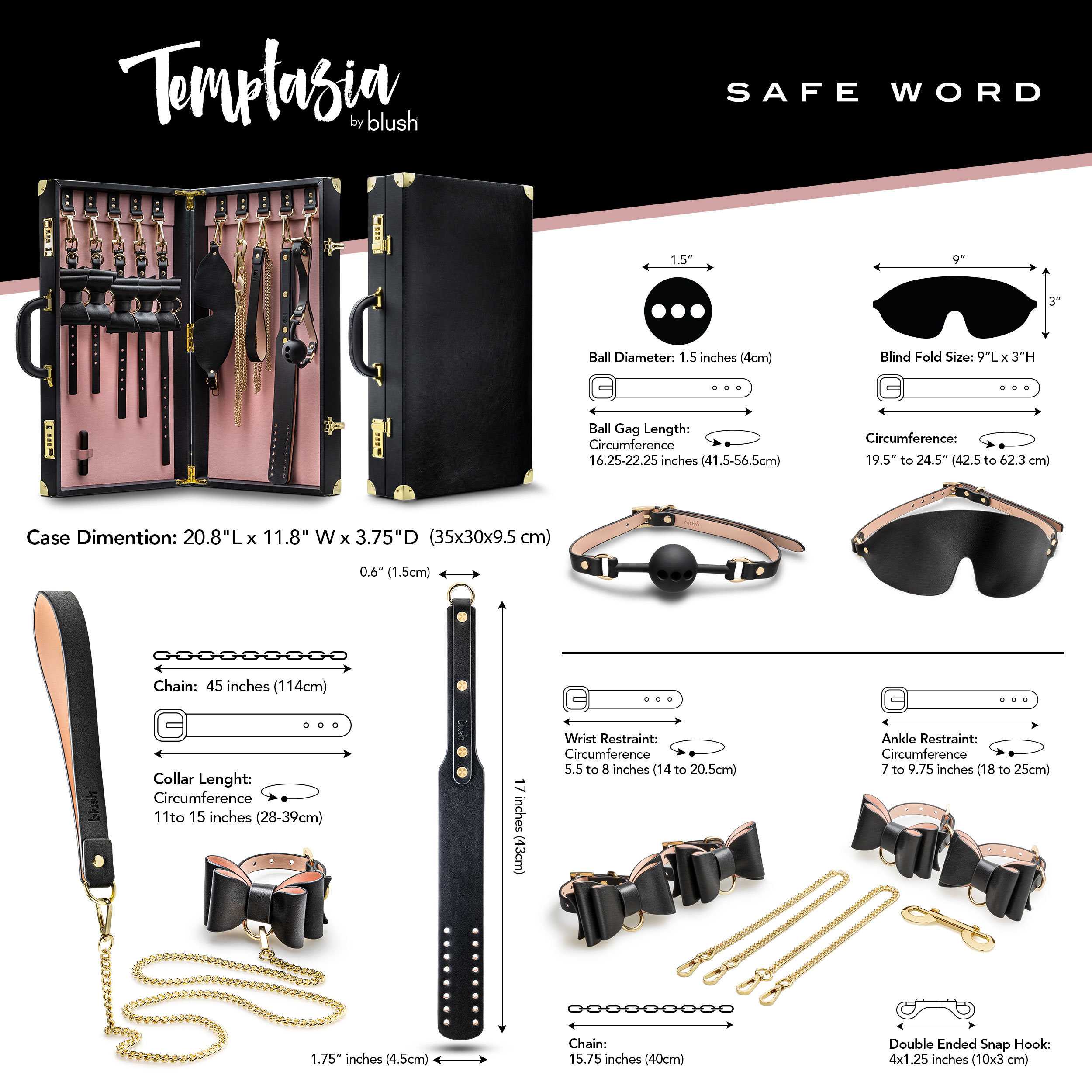 temptasia safe word bondage kit with suitcase  black 