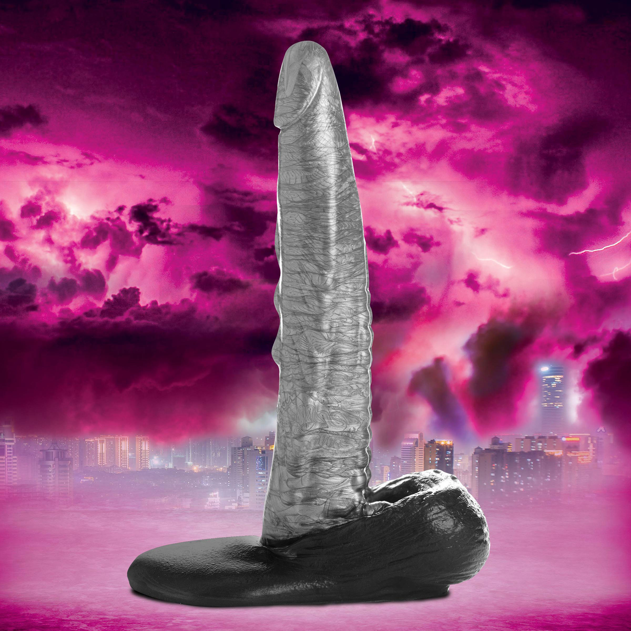 the gargoyle rock hard silicone dildo  silver 