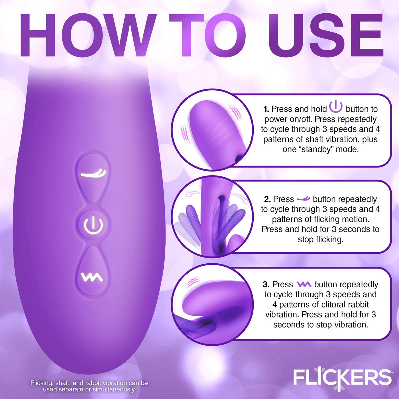 tri flick flicking silicone rabbit vibrator  purple 